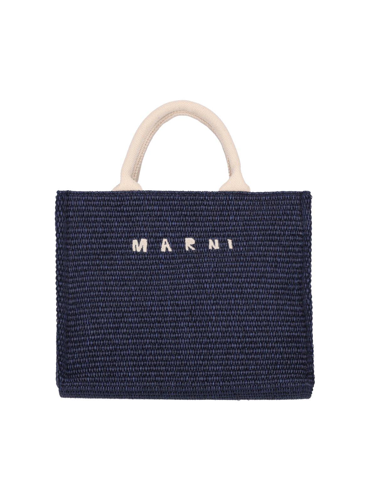 Shop Marni Tropicalia Logo Embroidered Small Tote Bag In Blu