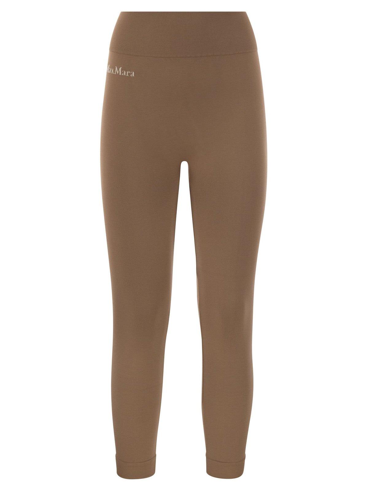 Shop 's Max Mara Logo Lettering Printed Stretched Leggings In Beige