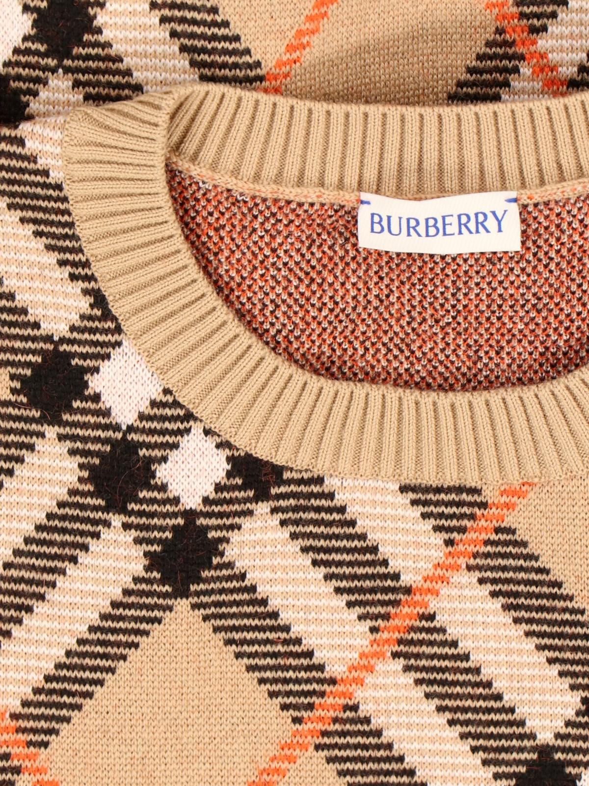 Shop Burberry Check Crew Neck Sweater In Beige