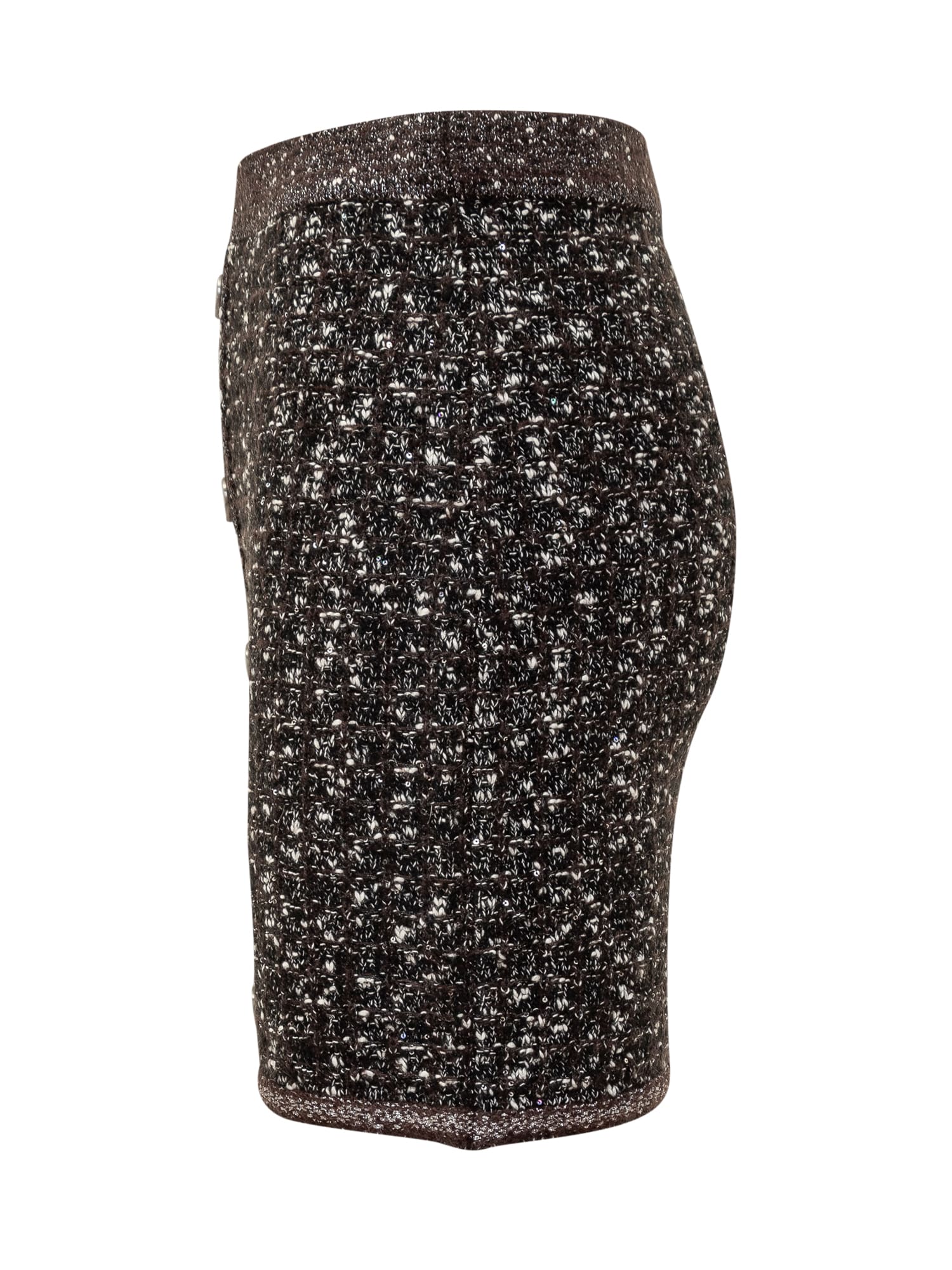 Pinko Vinacciolo Knitted Mini Skirt In Nero/marrone/bianco