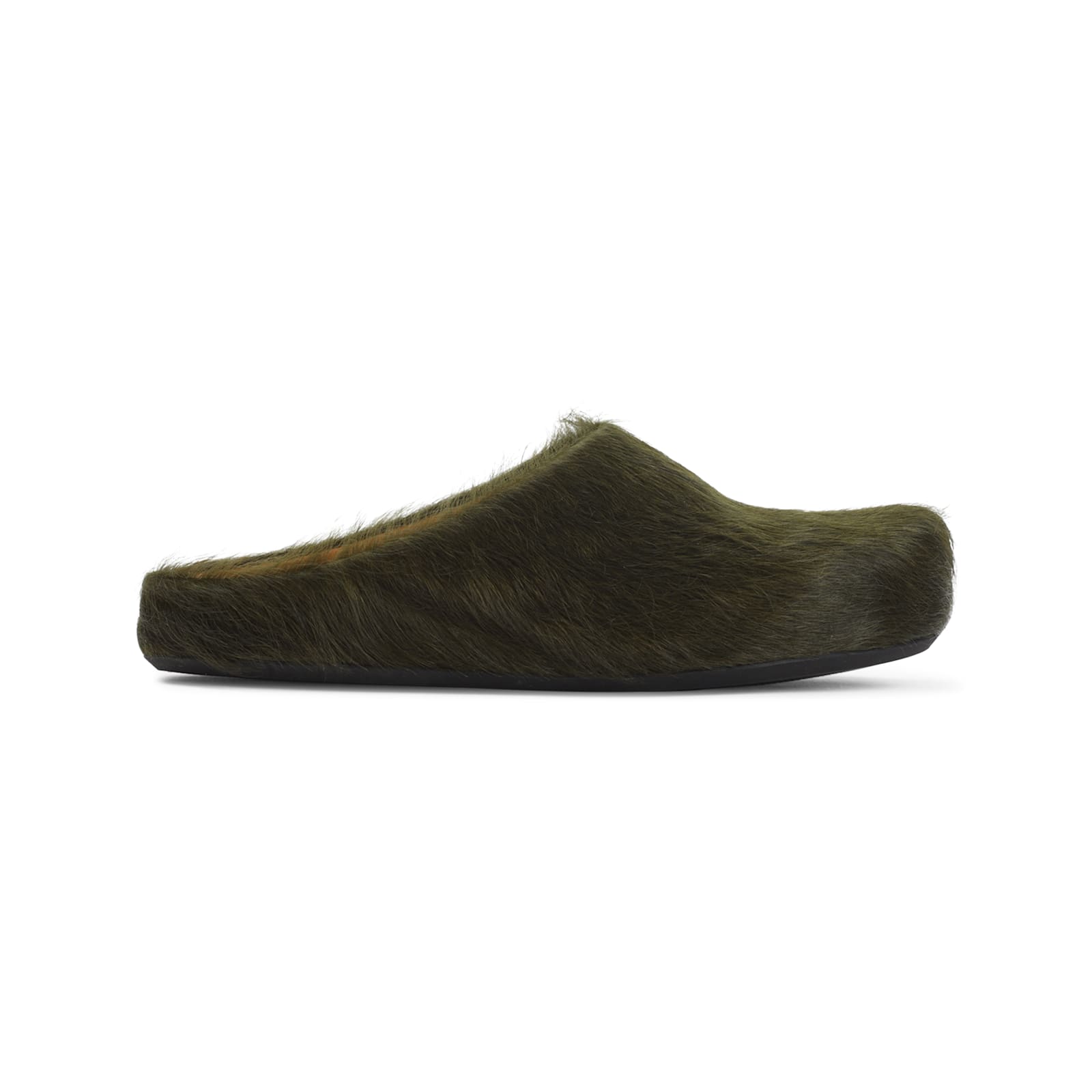 Marni Deep Sage Calf Hair Fussbett Sabot Mules In Black