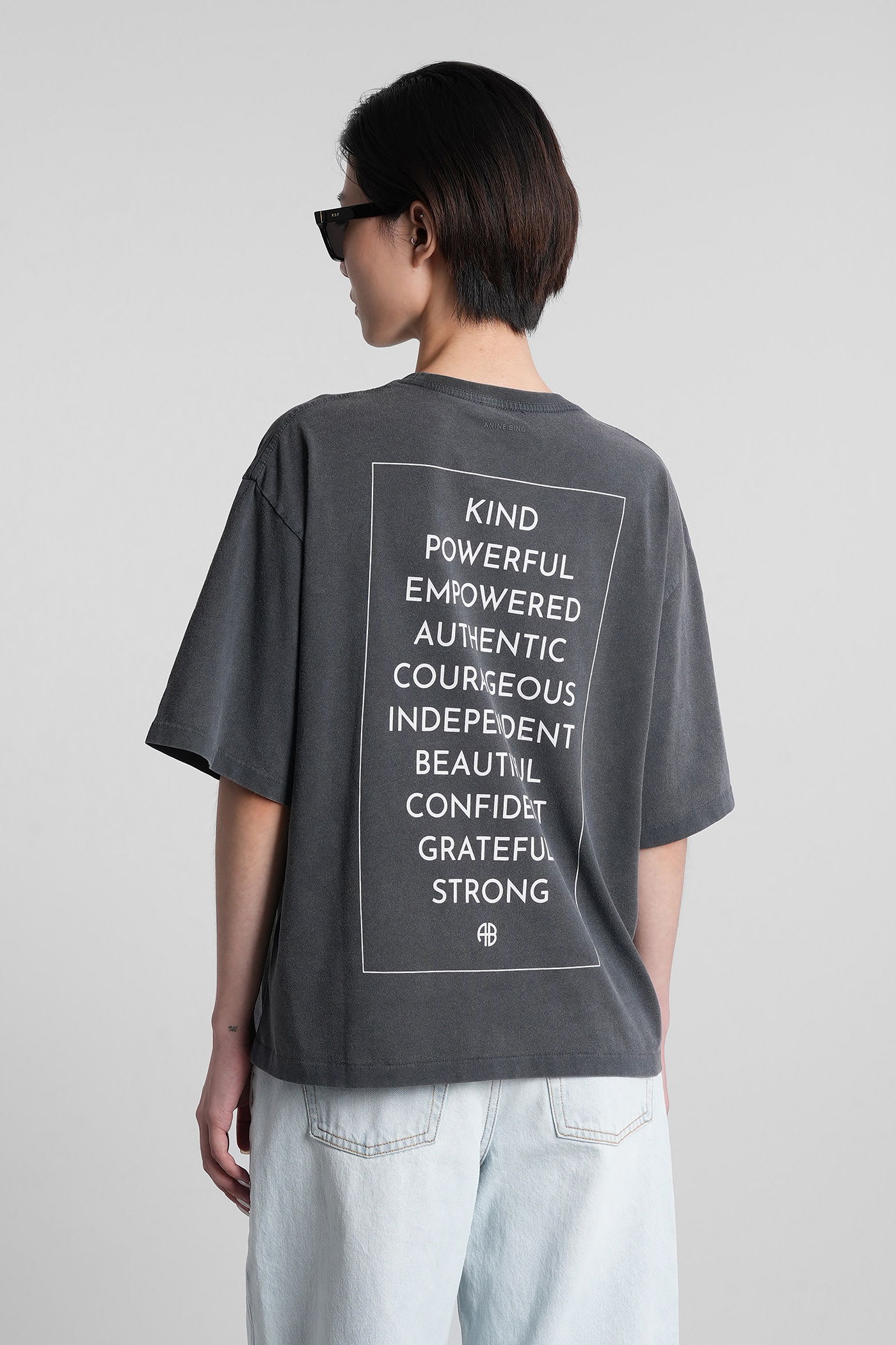 Anine Bing Womens Washed Black Rudy Brand-print Cotton-jersey T-shirt In Black