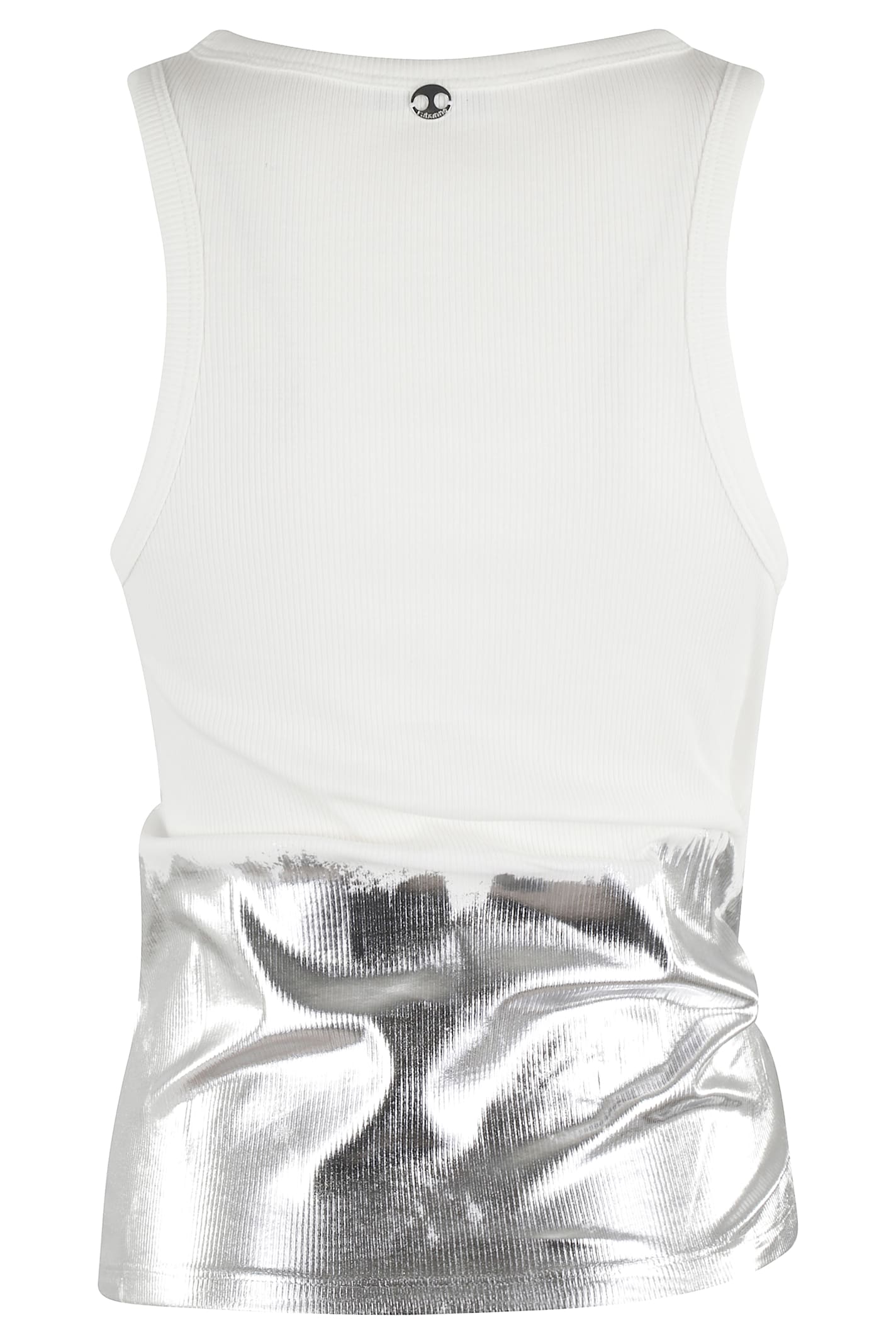 Rabanne Embellished Metallic Ribbed Stretch-cotton Jersey Tank In White Silver