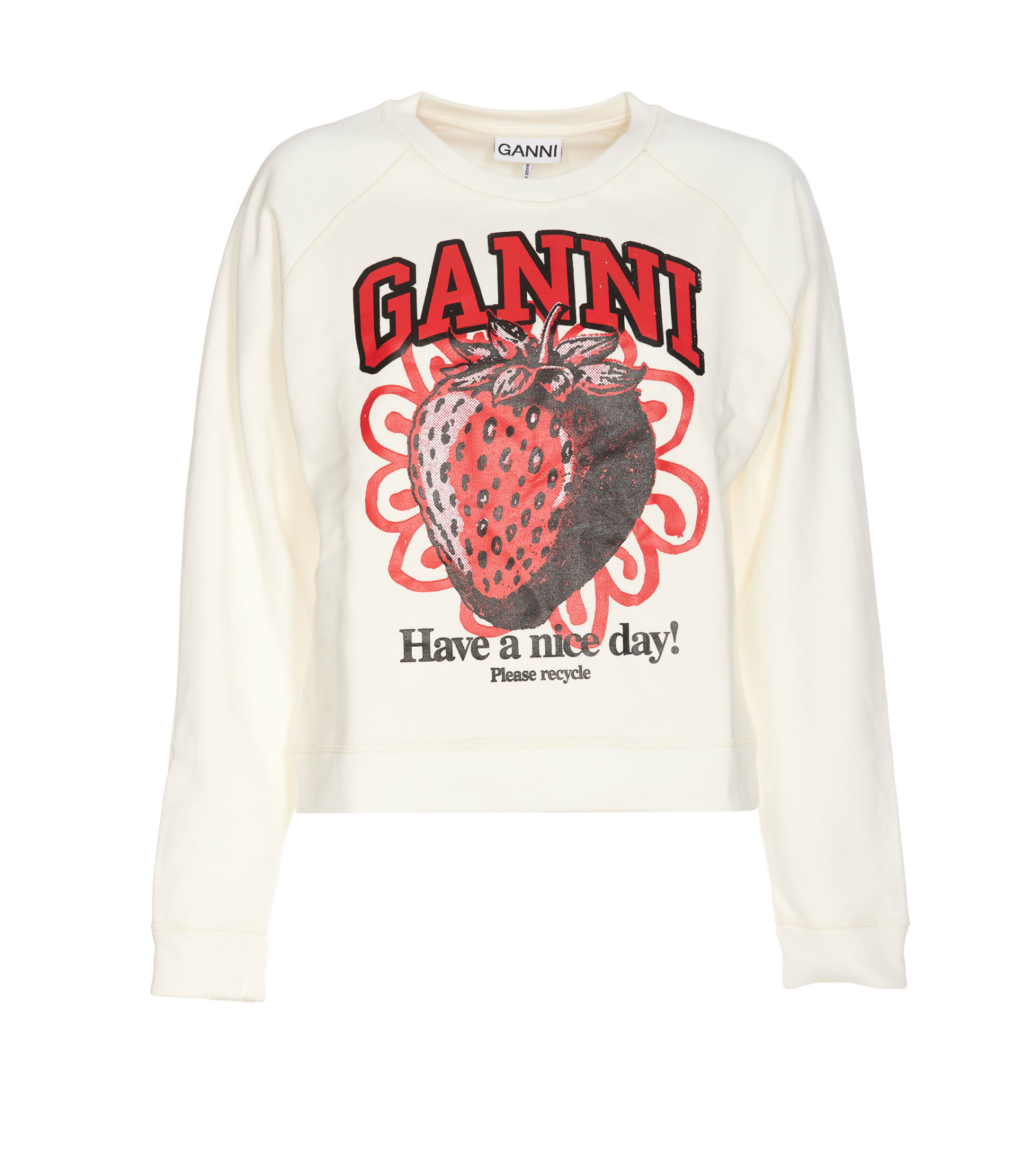 Shop Ganni Isoli Raglan Strawberry Sweatshirt In White
