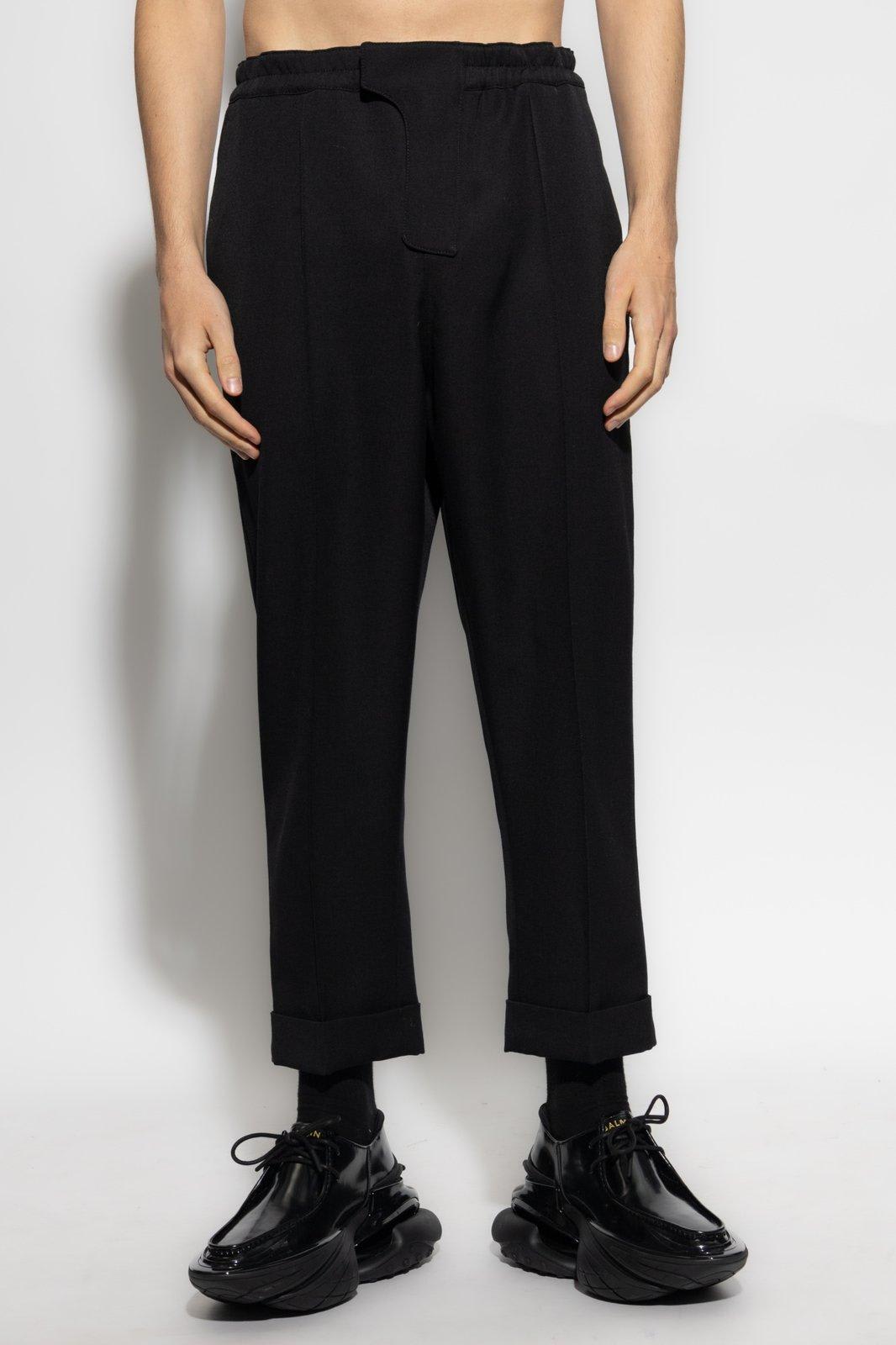 Balmain Tailored Straight Leg Wool Pants In Black
