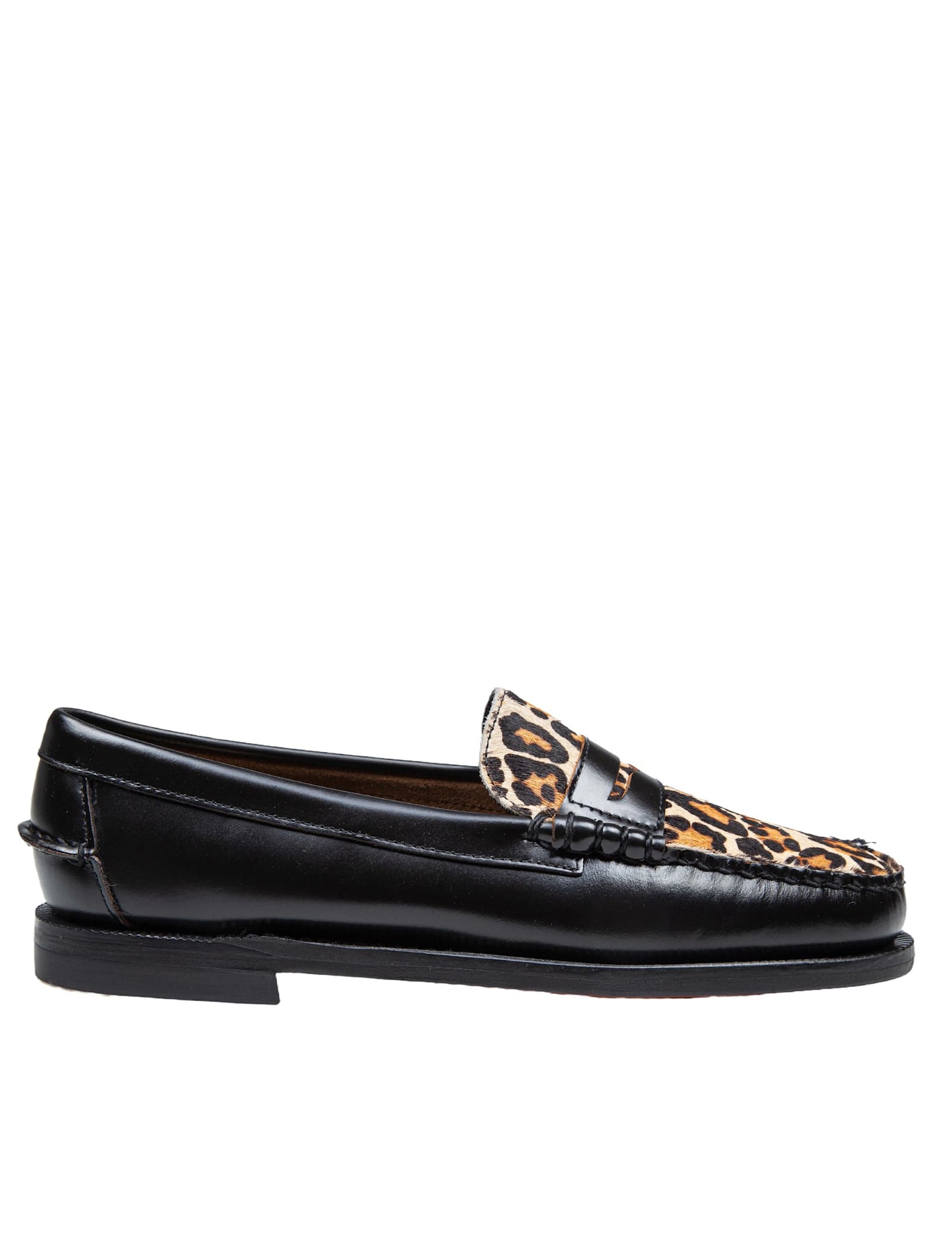 Shop Sebago Dan Vamp Leather Mocasin Color Black/spotted In Leopard