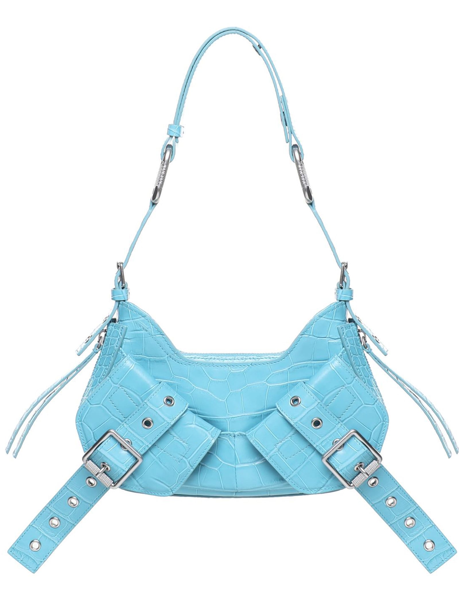 Biasia Light Blue Leather Y2k Shoulder Bag In Celeste