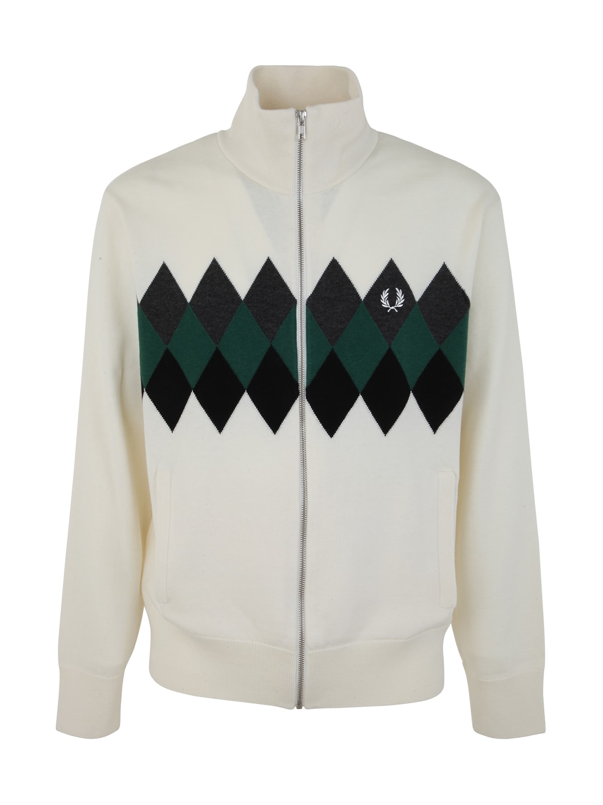 Shop Fred Perry Fp Diamond Intarsia Cardigan In Snow White