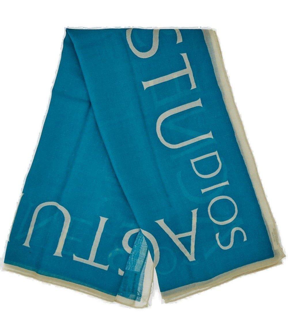 Shop Acne Studios Logo Printed Knit Scarf In Blue