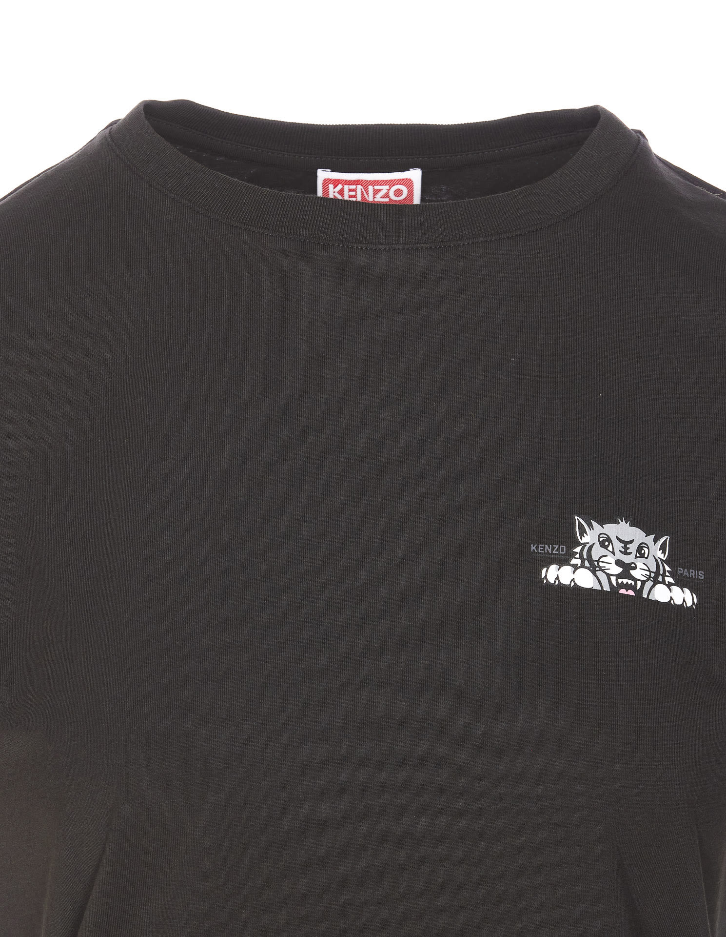 Kenzo Crewneck Graphic Print Short Sleeves In Black
