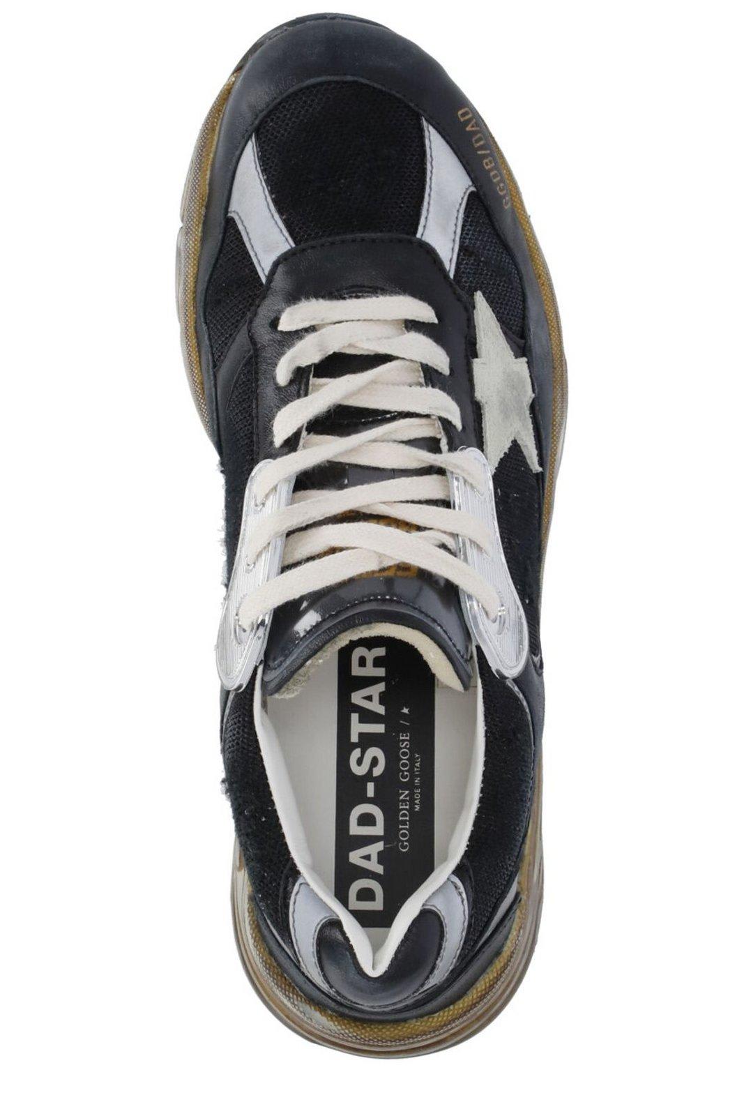 Golden Goose Running Dad Net And Nappa Upper Suede Star Shoes In Black/silver/ice