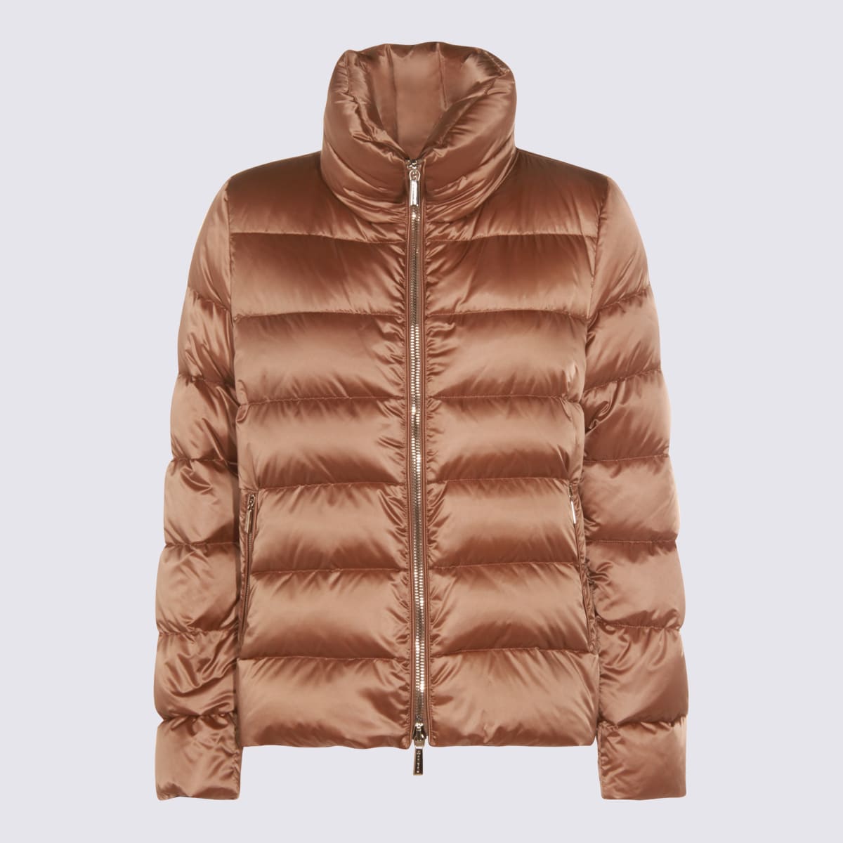 Moorer Insulated Jackets With High Collar And Pockets In Brown