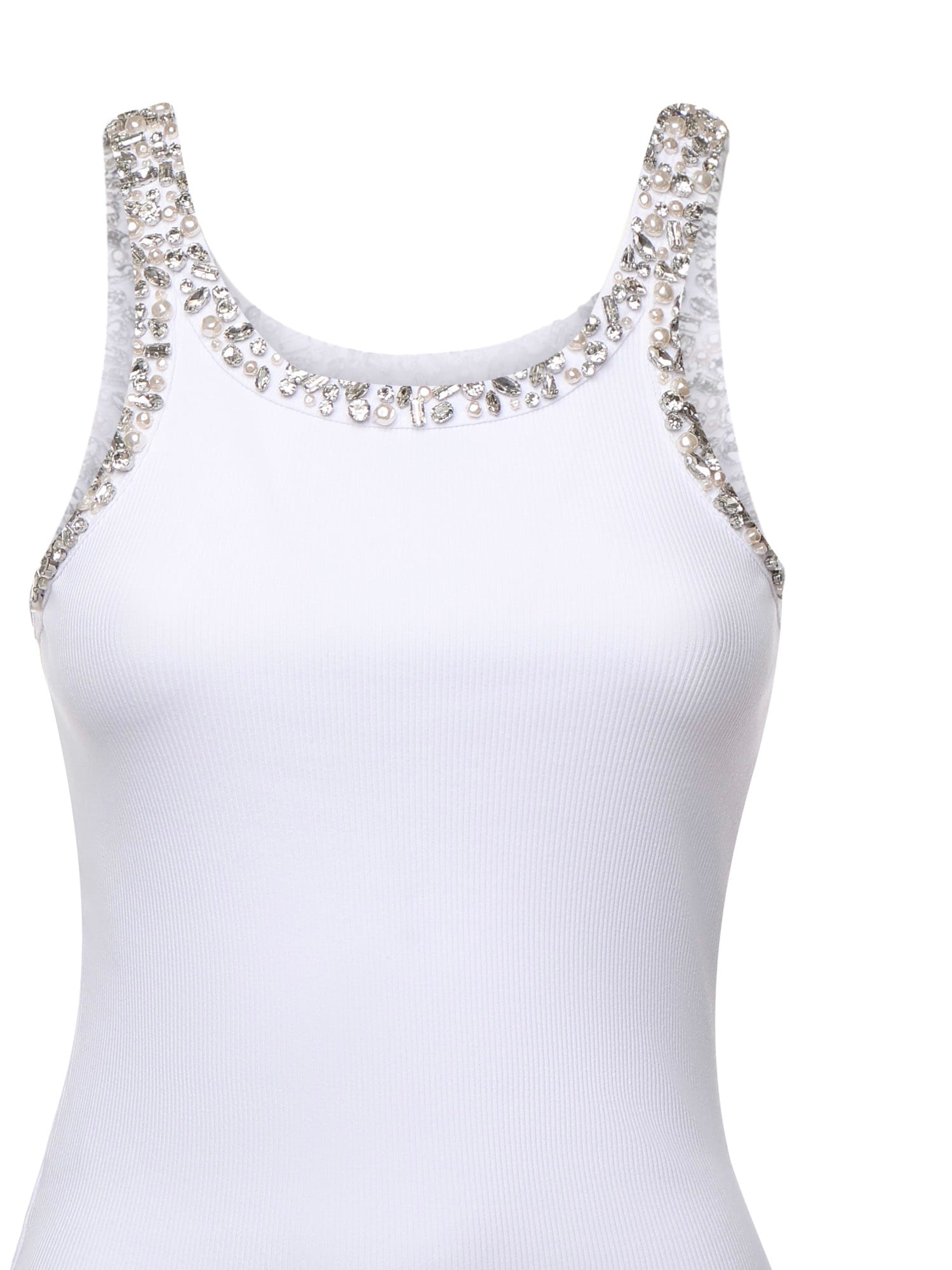 Pinko Ribbed Top With Bejewelled Embellishment In White