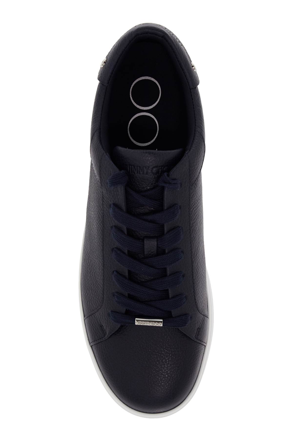 Shop Jimmy Choo Hammered Leather Rome Sneakers In V Navy (blue)