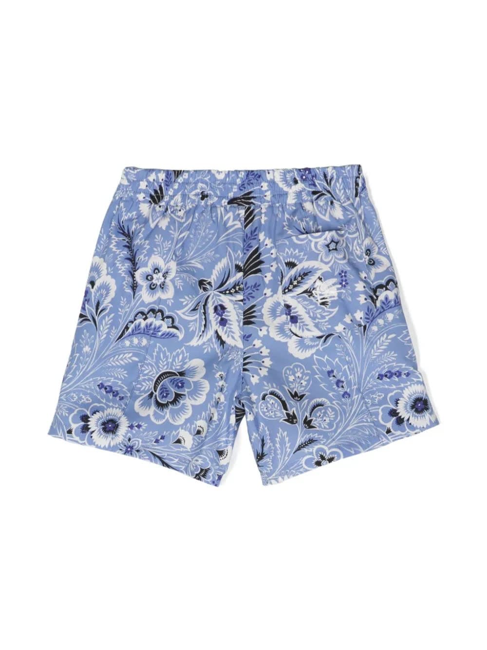 Shop Etro Shorts With Light Blue Paisley Print