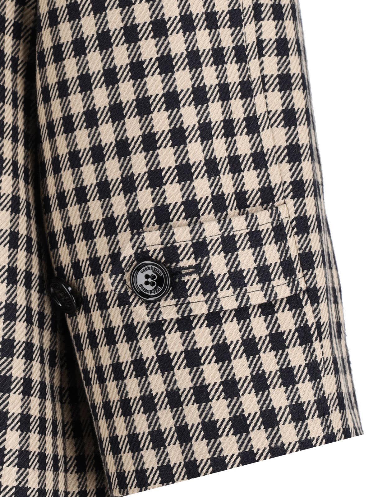 Valentino Coat With Vichy Pattern In Cotton And Wool In Neutral