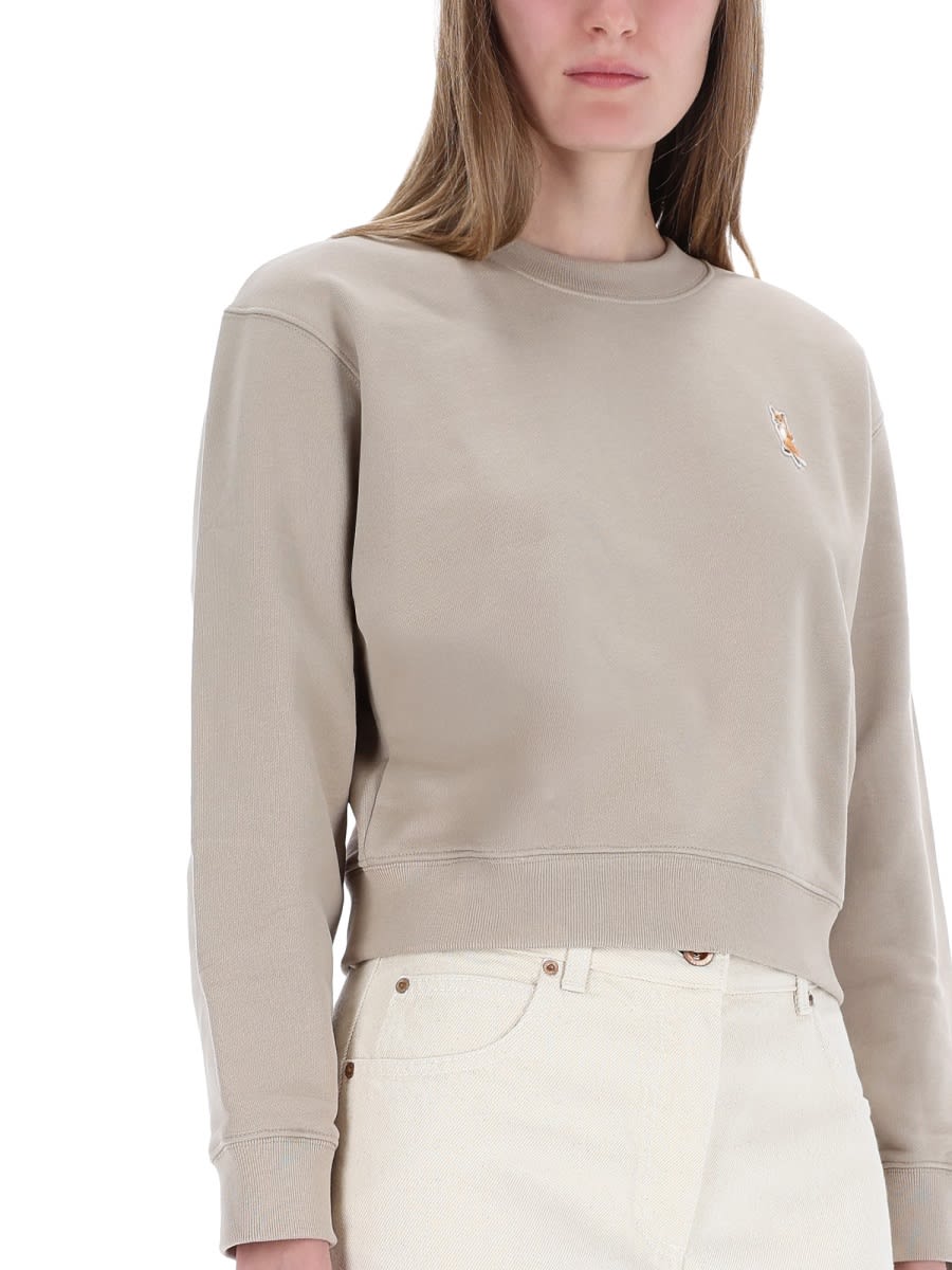 Maison Kitsuné Knitwear With Ribbed Cuffs And Crew Neck In Gray