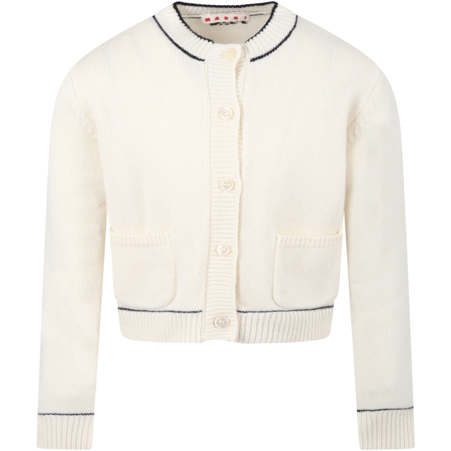 Marni Ivory Cardigan For Girl With Logo