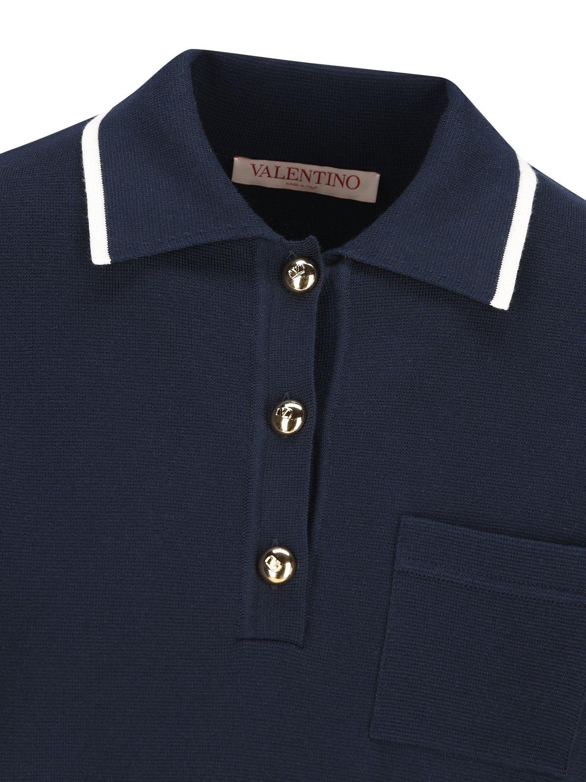 Shop Valentino Button Detailed Short-sleeved Polo Shirt In Blue