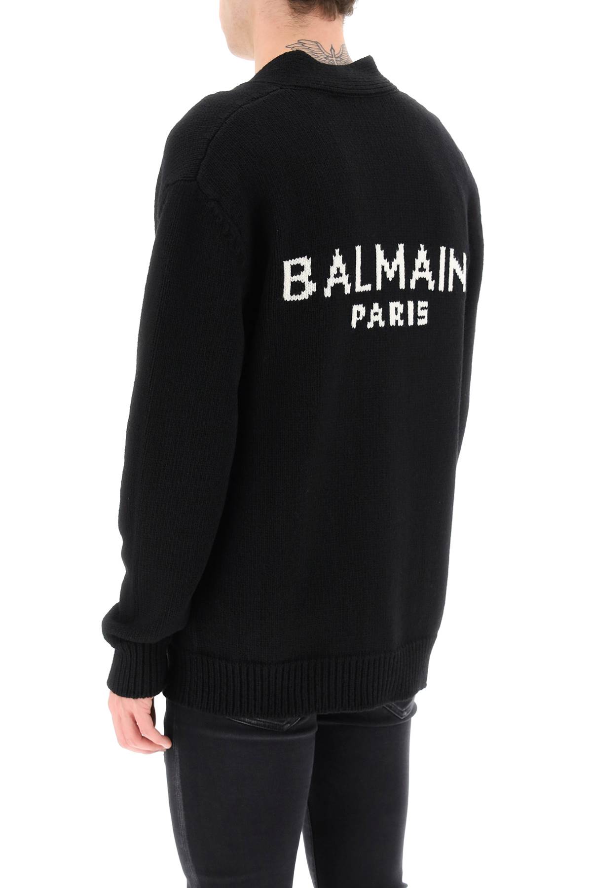 Shop Balmain Jacquard Cardigan With Back Logo In Noir Blanc (black)