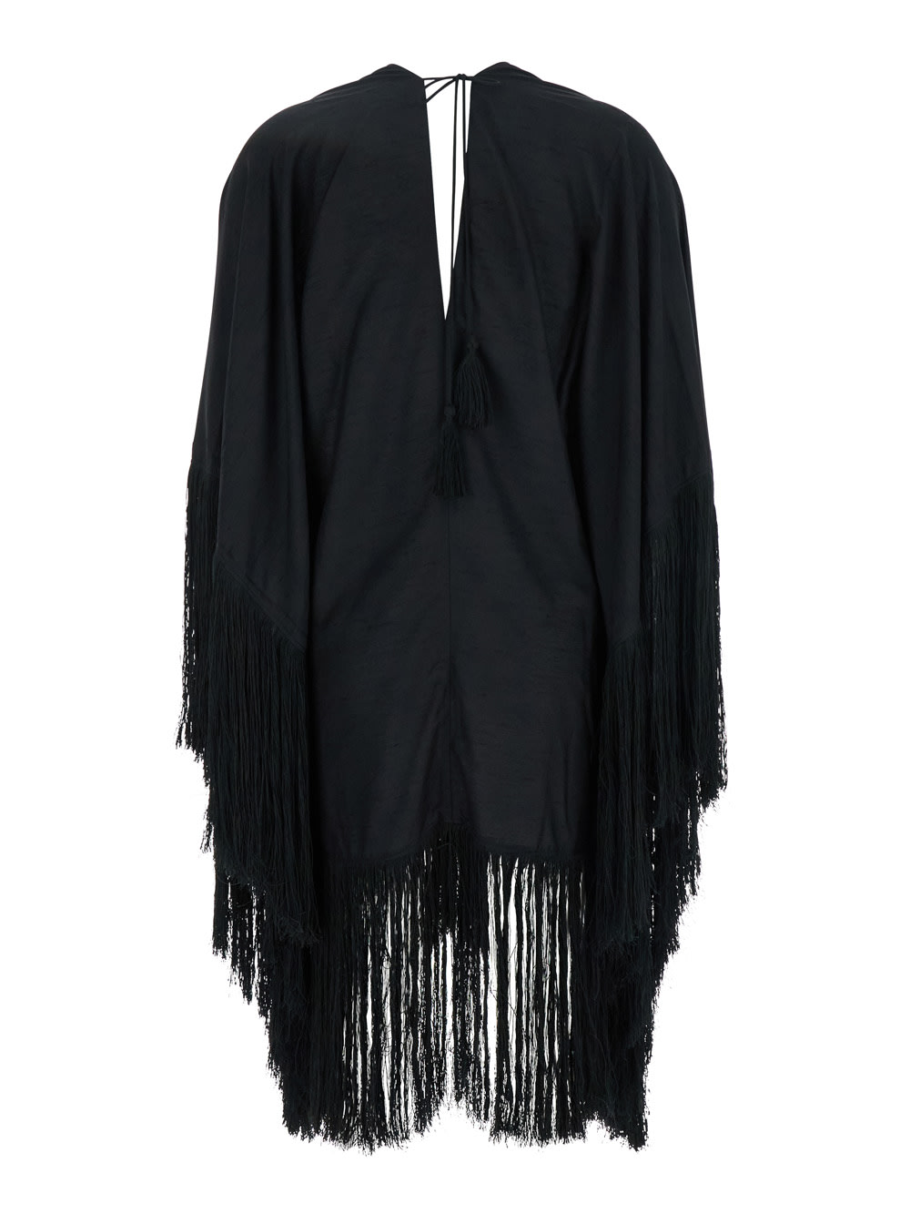 Taller Marmo Black Kaftan With V Neck And Scarf Detail In Viscose Blend Woman In Black