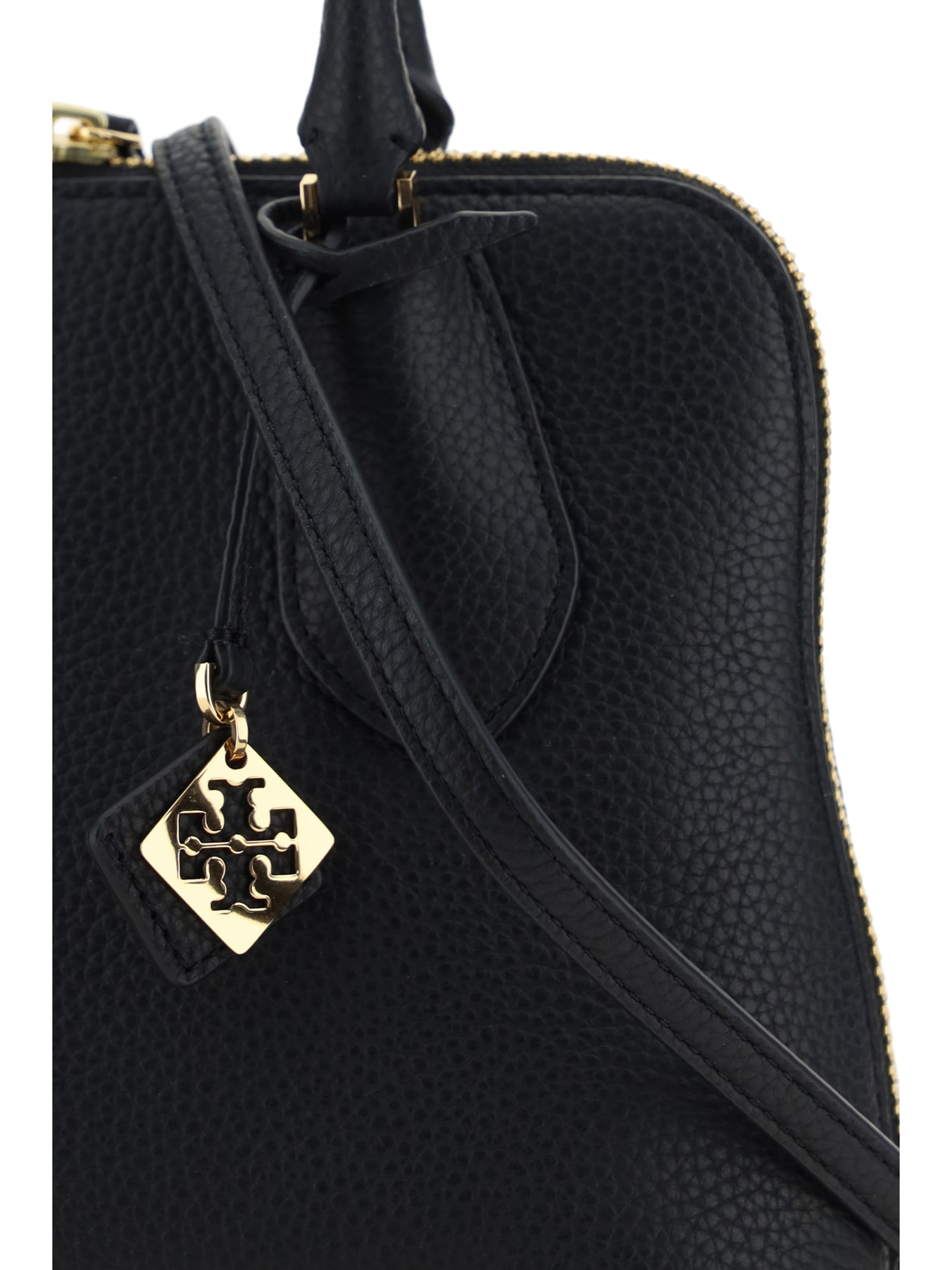 Shop Tory Burch Mini Pebbled Swing Handbag In Black
