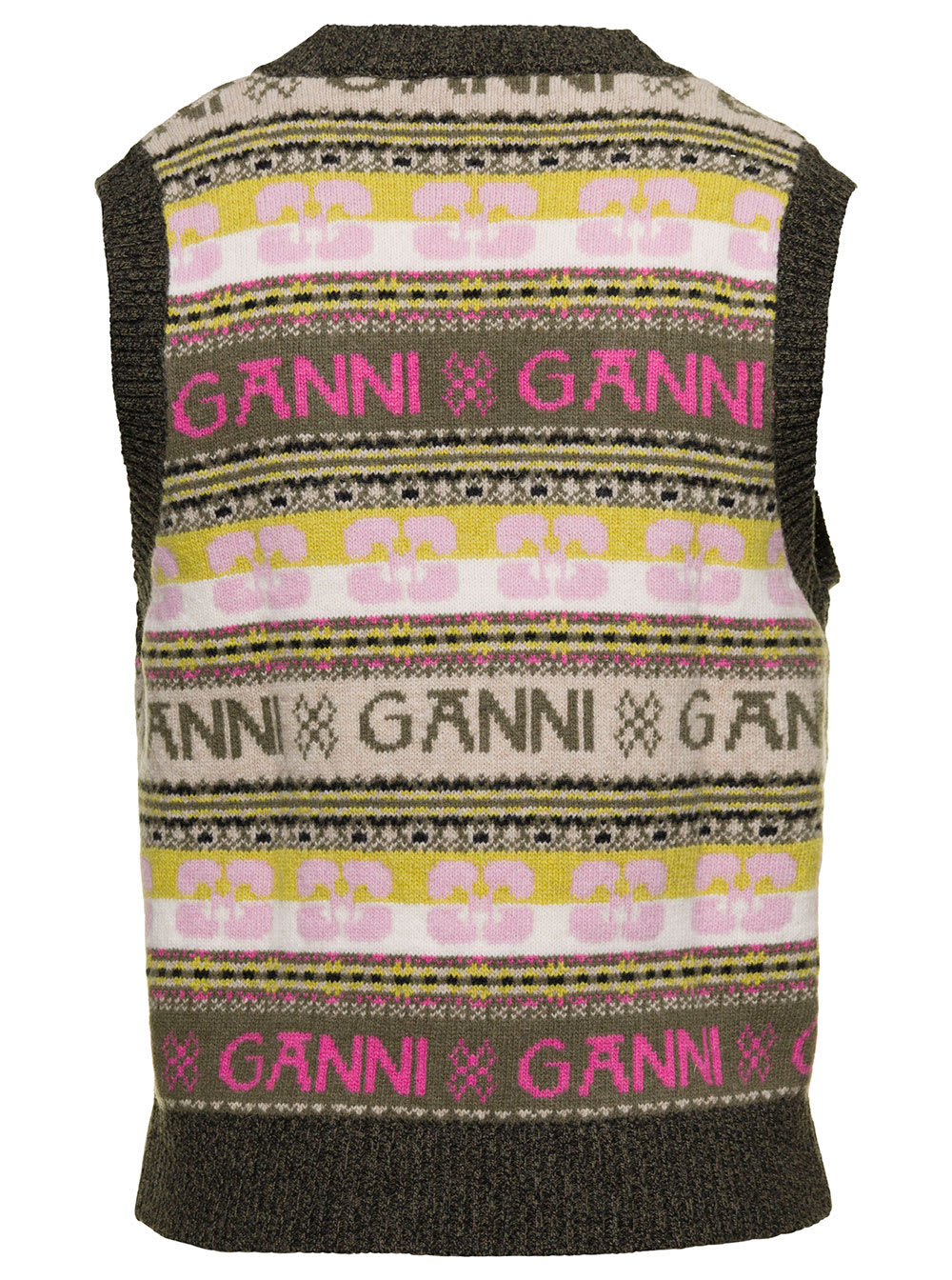 Ganni Argyle Organic Cotton Knitted Vest - Blue