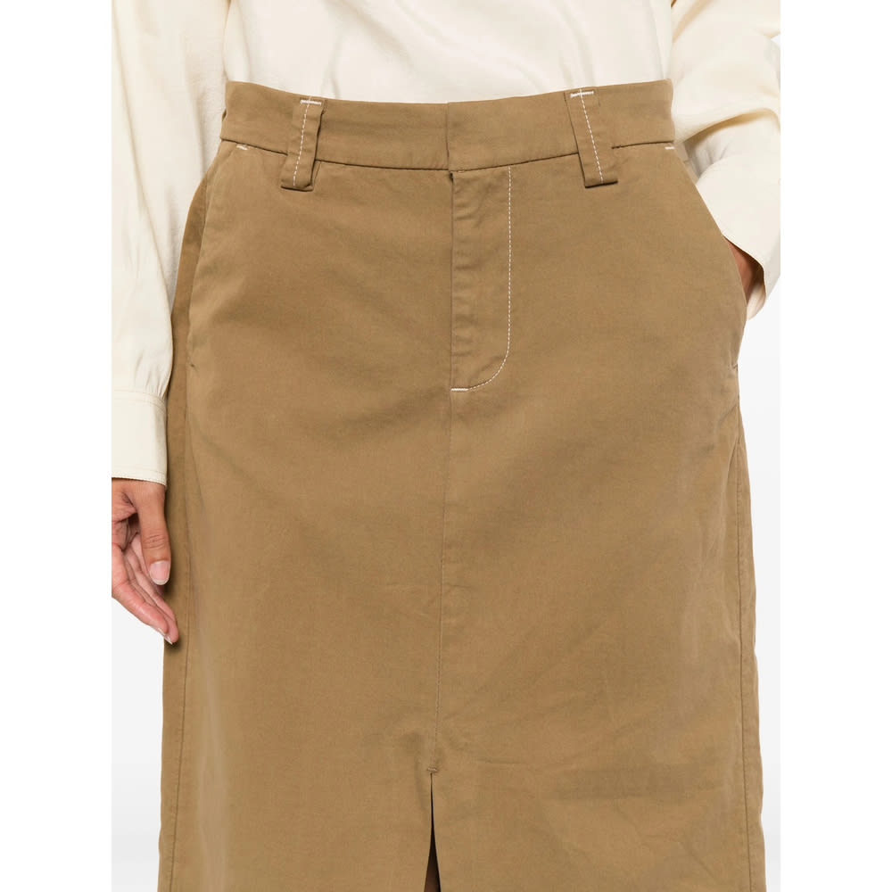 7 For All Mankind Contrast-stitching Midi Skirt In Brown