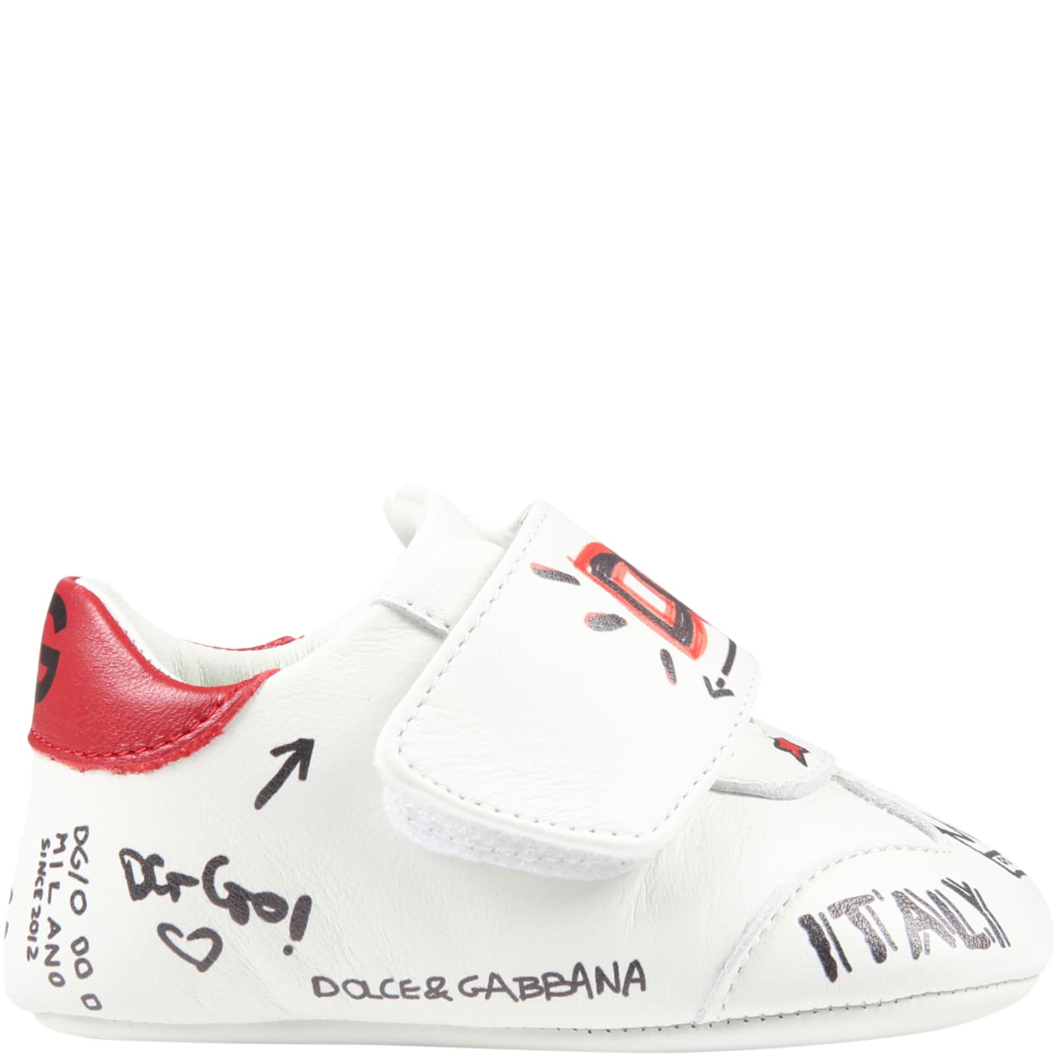 Dolce & Gabbana White Sneakers For Baby Boy With Black Logo