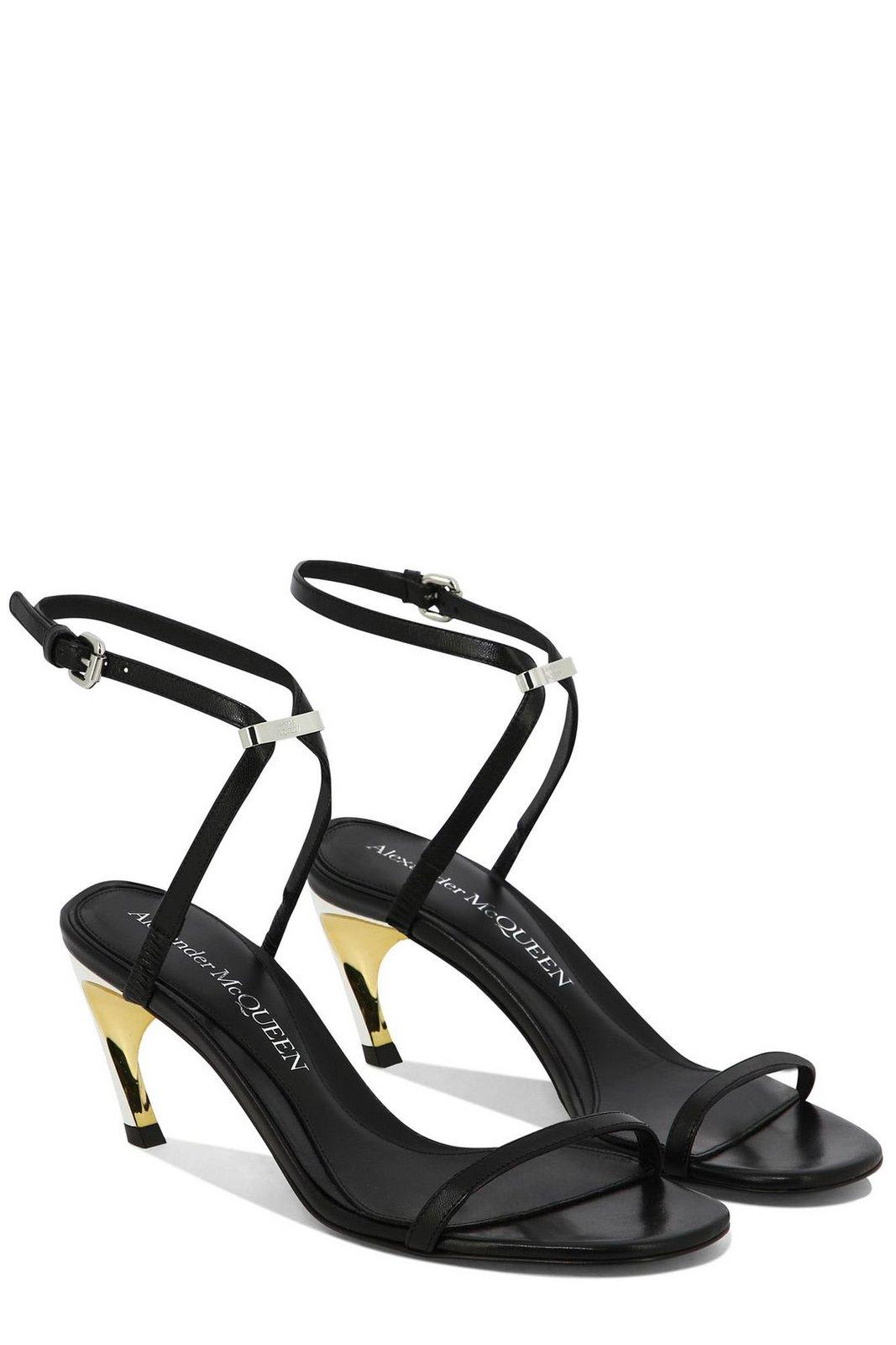 Shop Alexander Mcqueen Armadillo Ankle Strap Sandals In Black/silver/gold