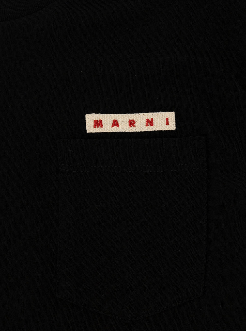 Shop Marni Black Crewneck T-shirt With Logo Patch In Cotton Boy