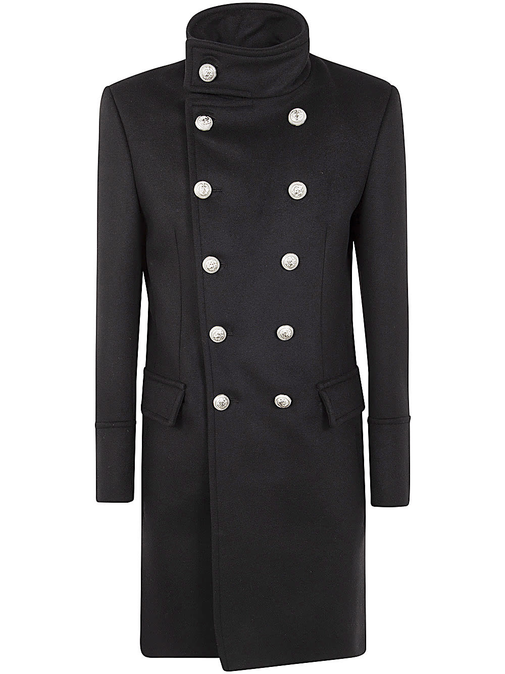 Shop Balmain Officer Virgin Wool Coat In Pa Noir