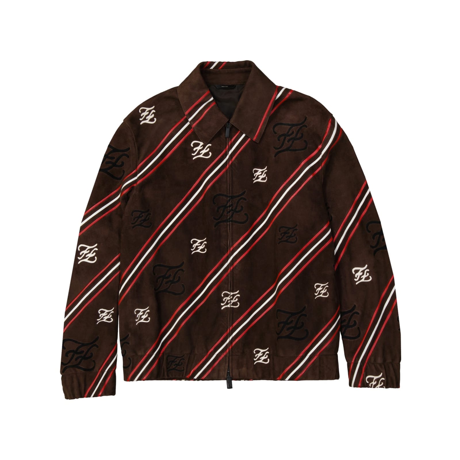 Shop Fendi Suede Logo Jacket In Brown