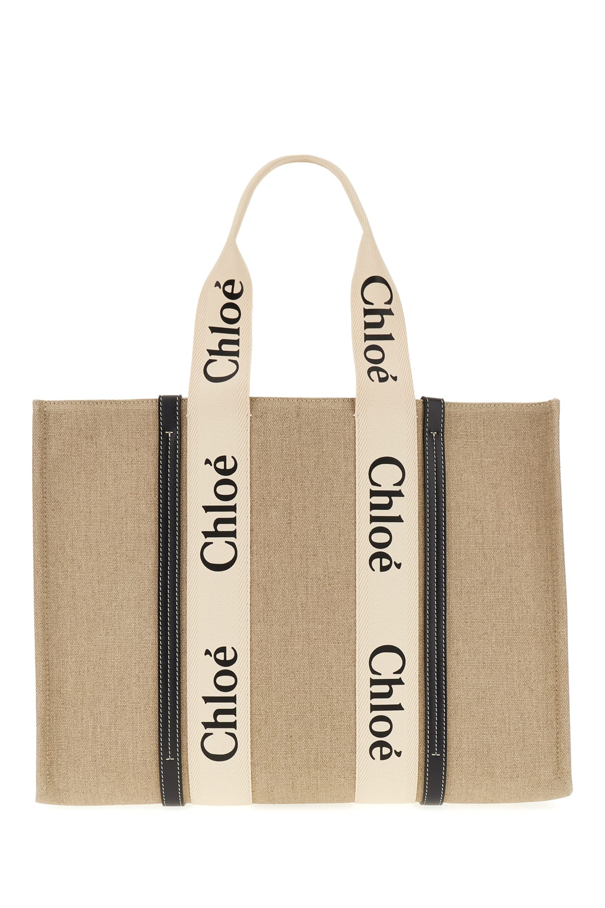 Chloé Sand Linen Large Woody Shopping Bag In 91j