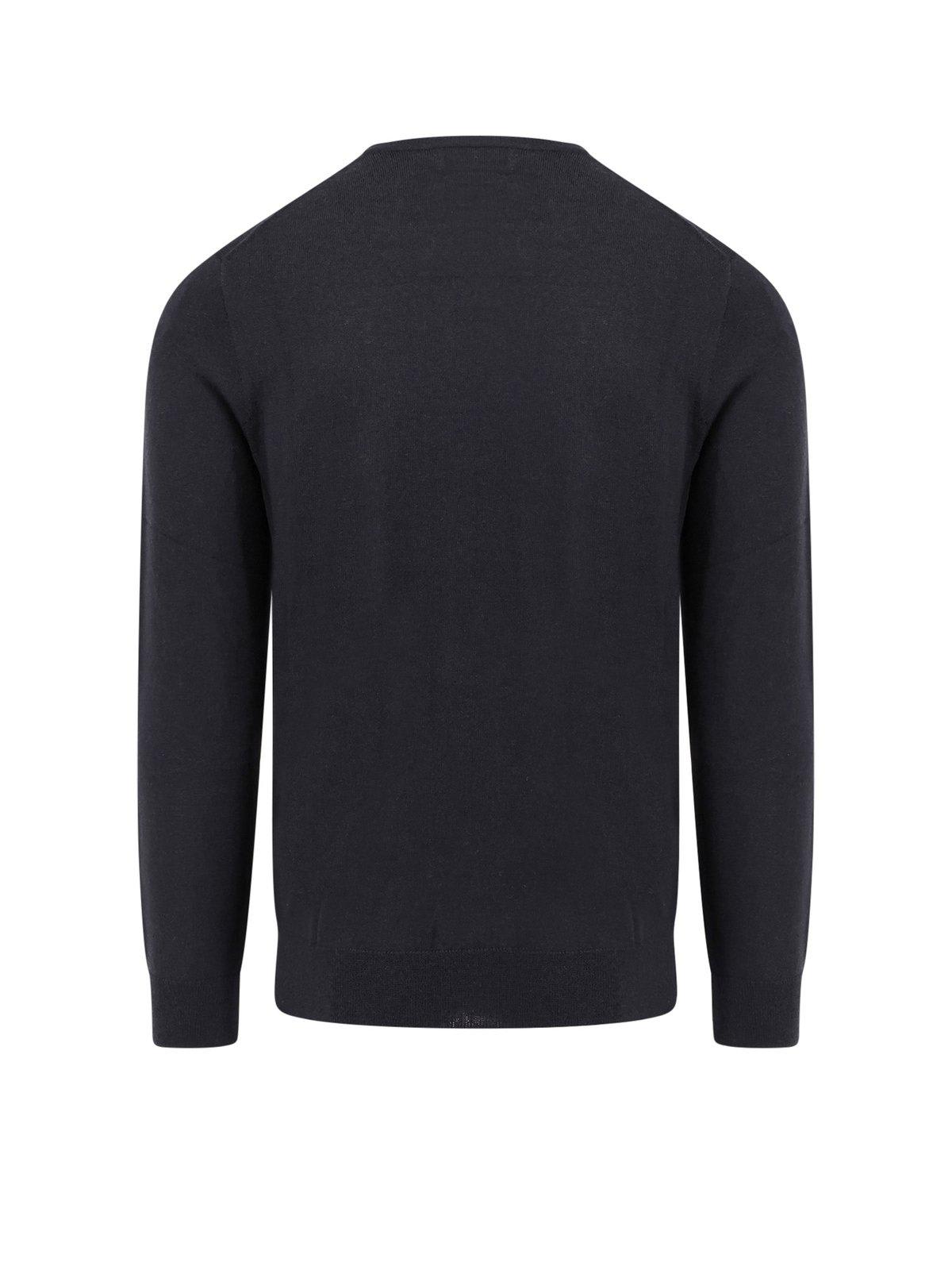 Shop Polo Ralph Lauren Logo Embroidered Crewneck Jumper  In Black