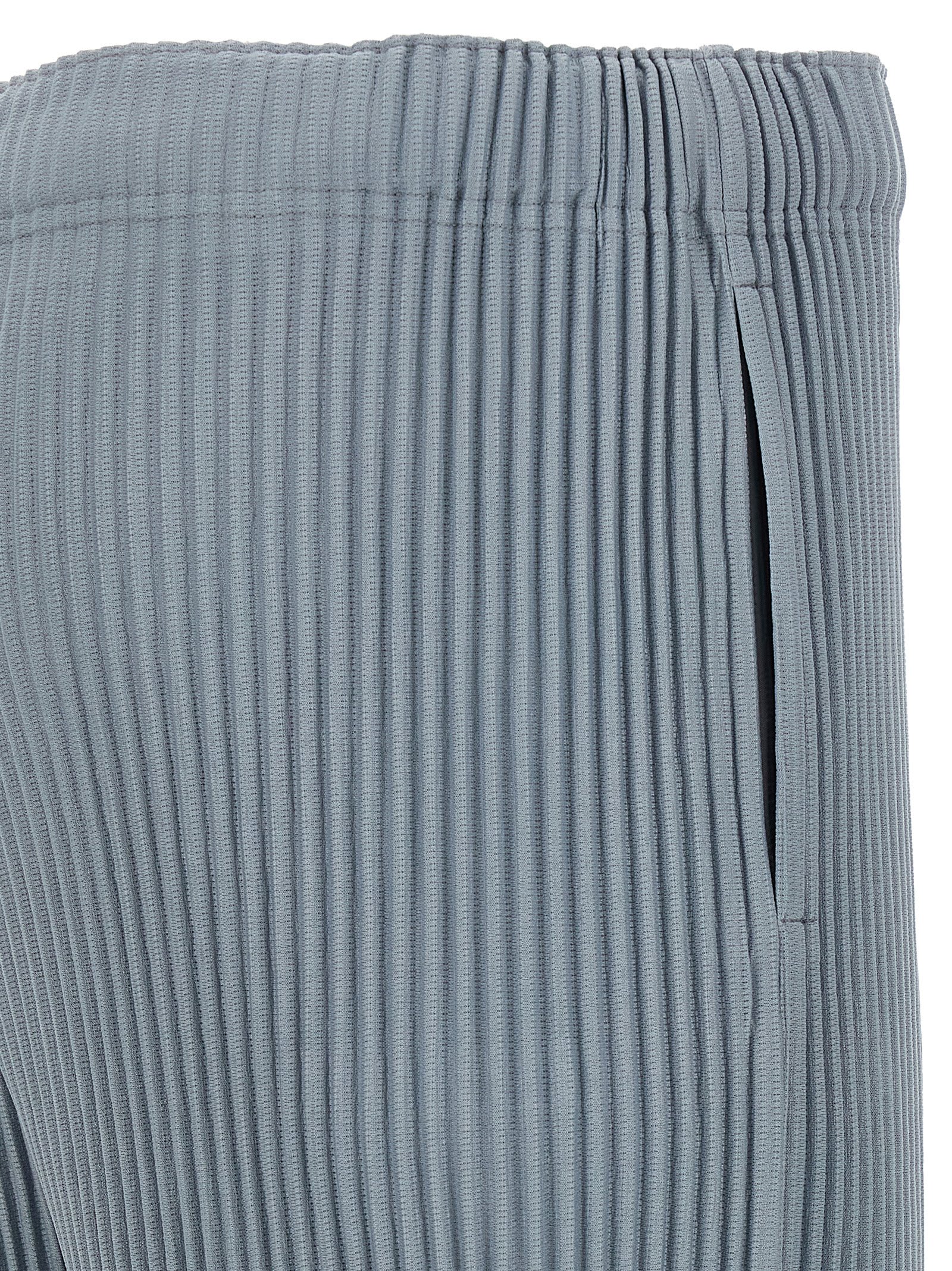 Issey Miyake Pleated Waistband Ribbed Texture Pocket Shorts In Blue