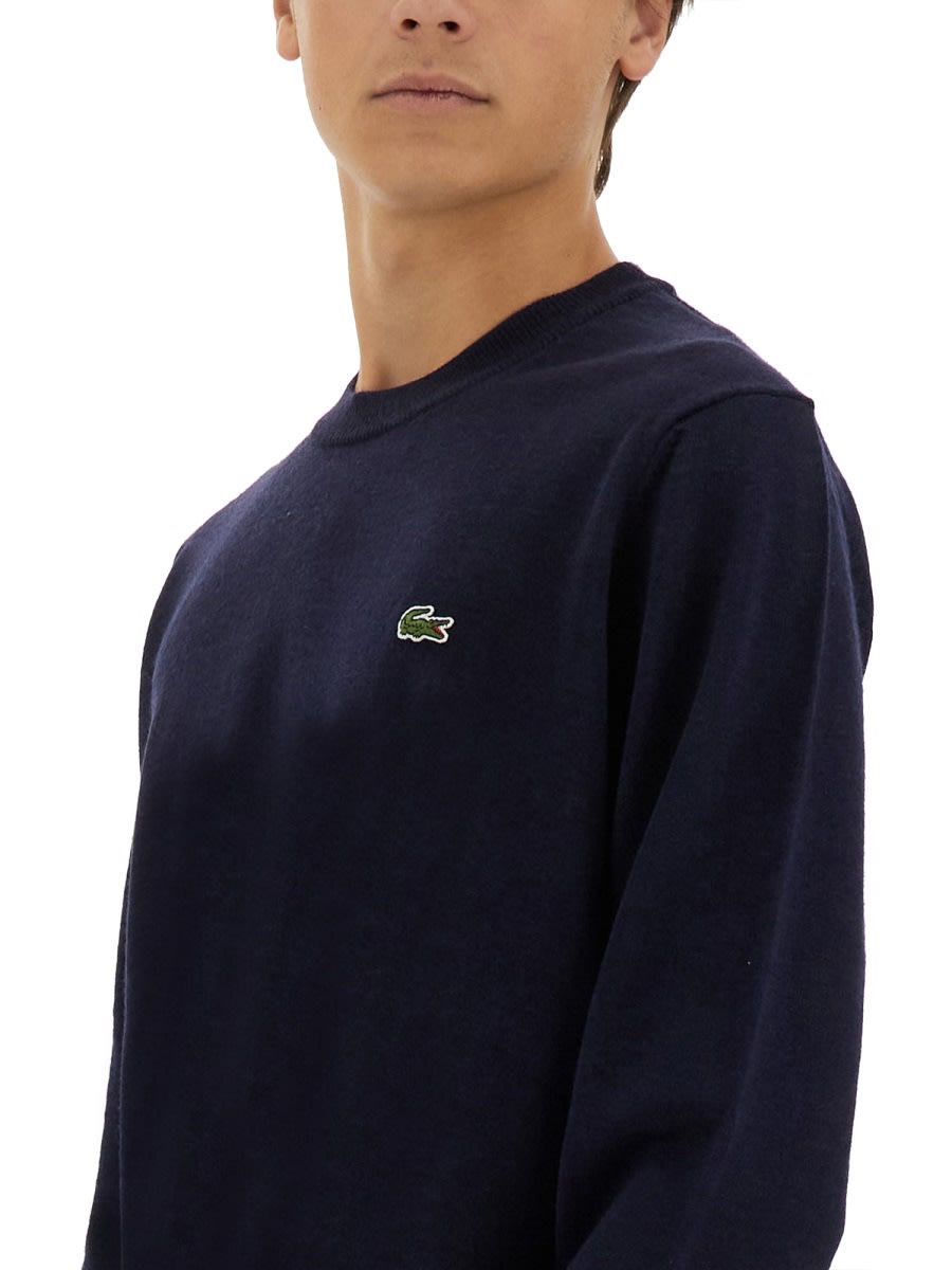 Lacoste Navy Organic Cotton Crew Neck Sweater In Blue