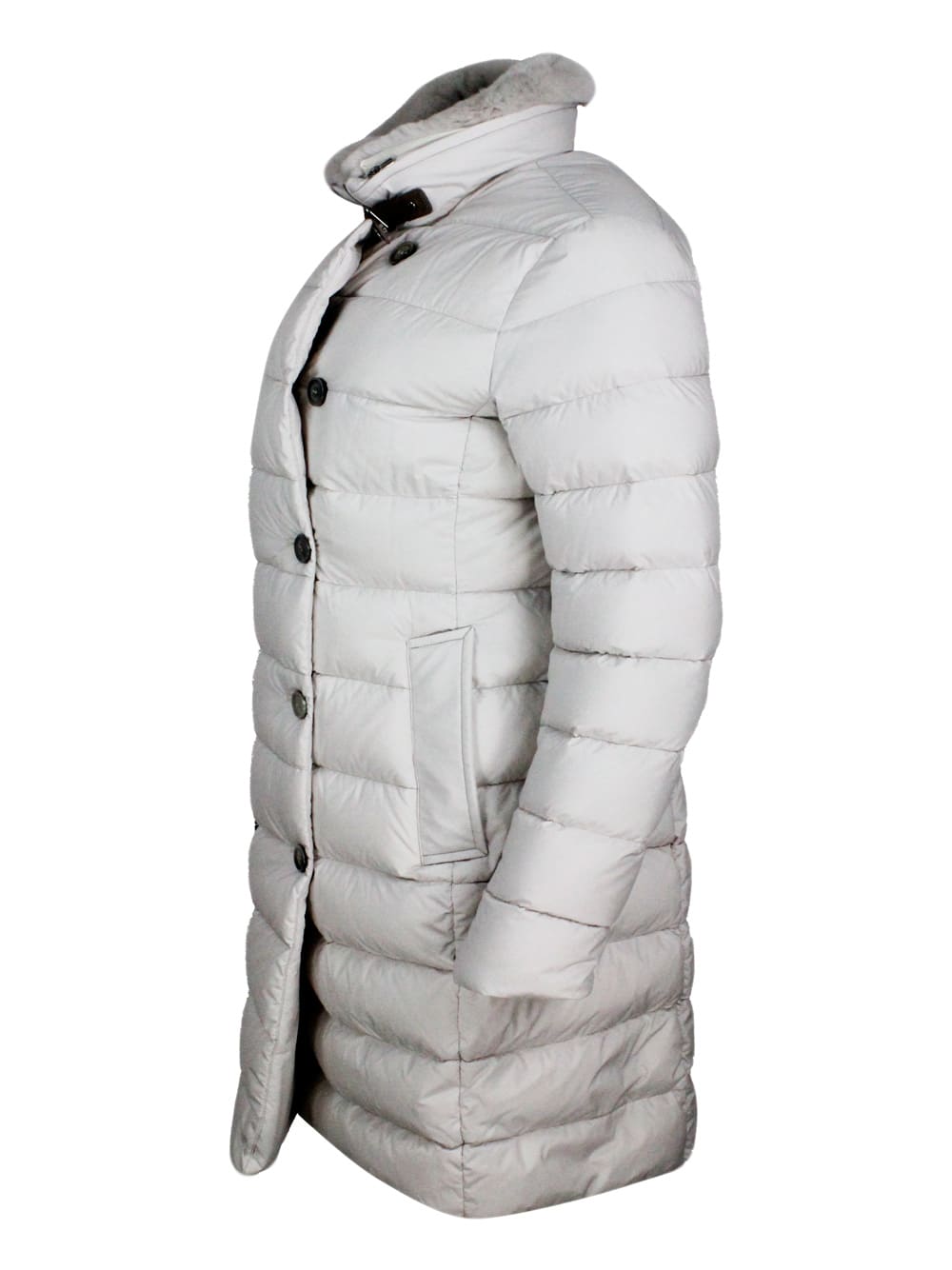 Moorer Double-breasted Down Coat Made Of Wool And Cashmere Padded With Soft Goose Down In White