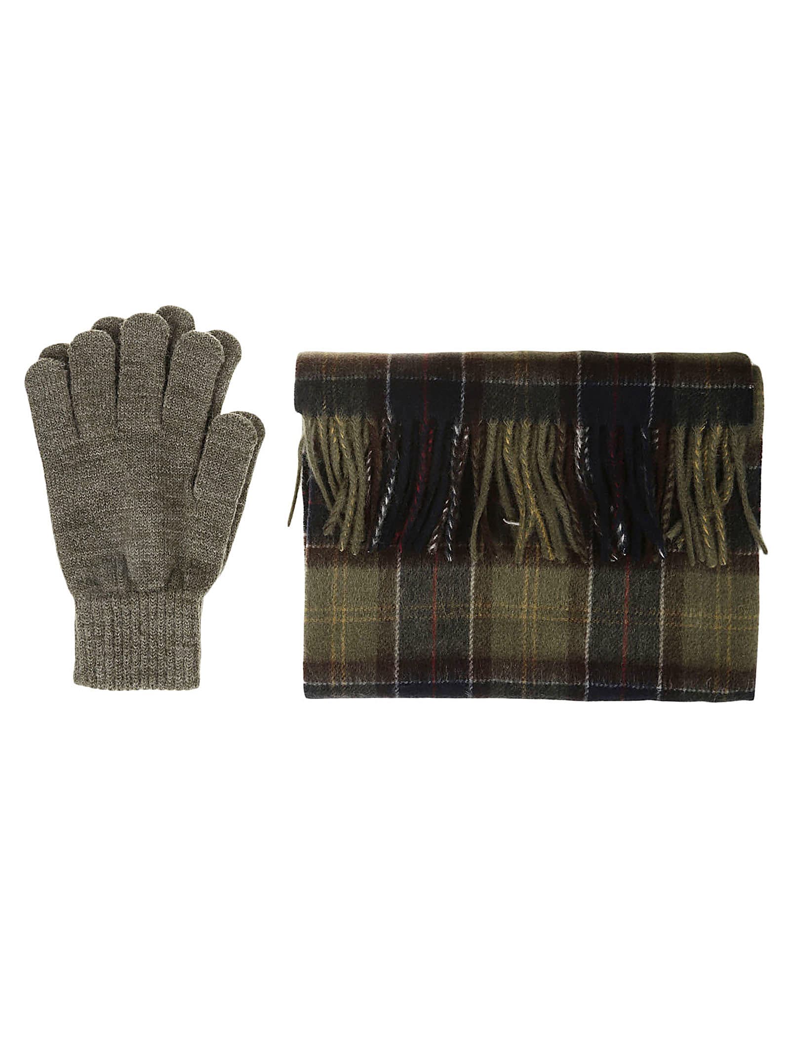 Shop Barbour Tartan Scarf Glove Gift Set In Classic Olive