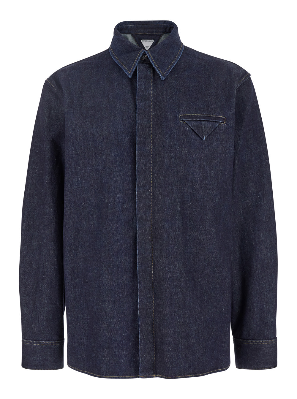 Dark Blue Shirt With Triangle Pocket On The Front In Denim Man