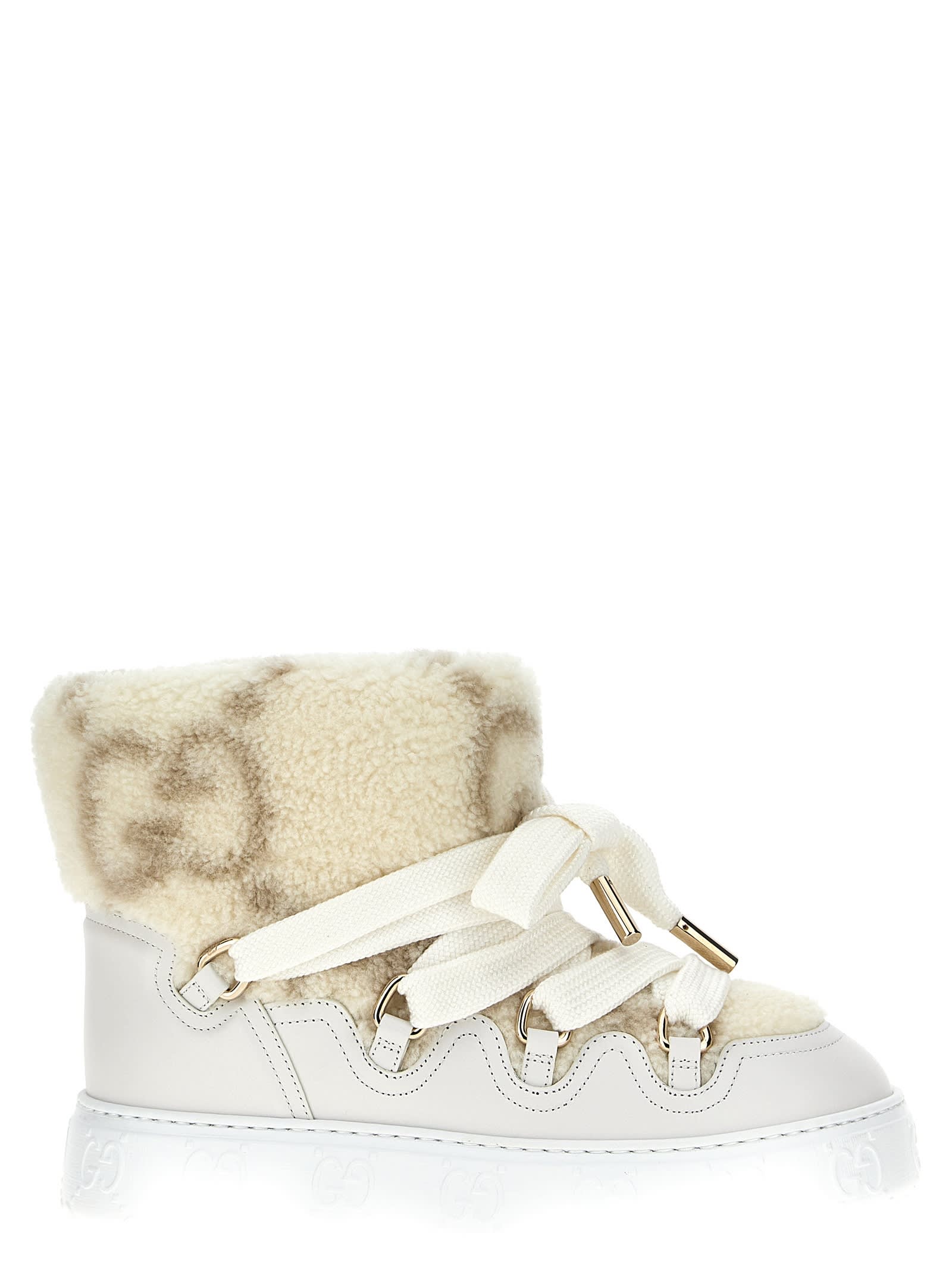 Shop Gucci Gg Teddy Ankle Boots In White