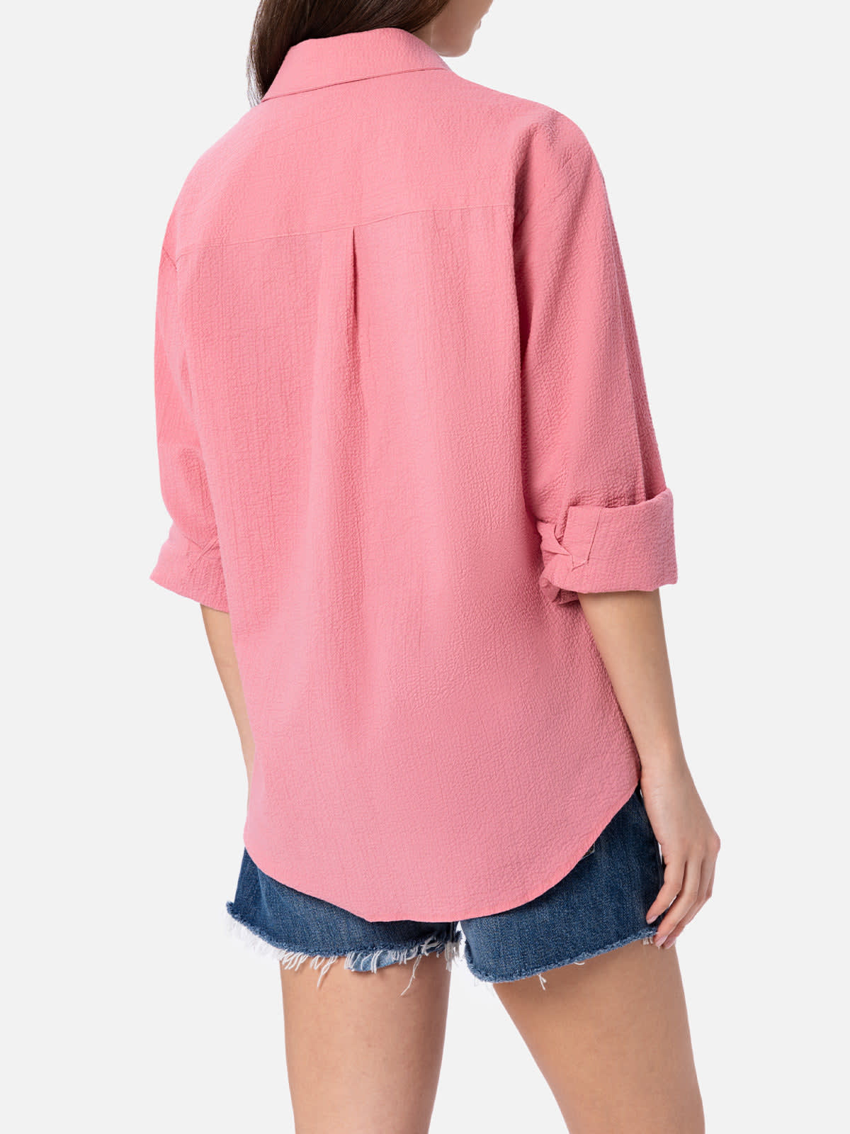 Mc2 Saint Barth Woman Pink Seersucker Shirt Aisha In Pink