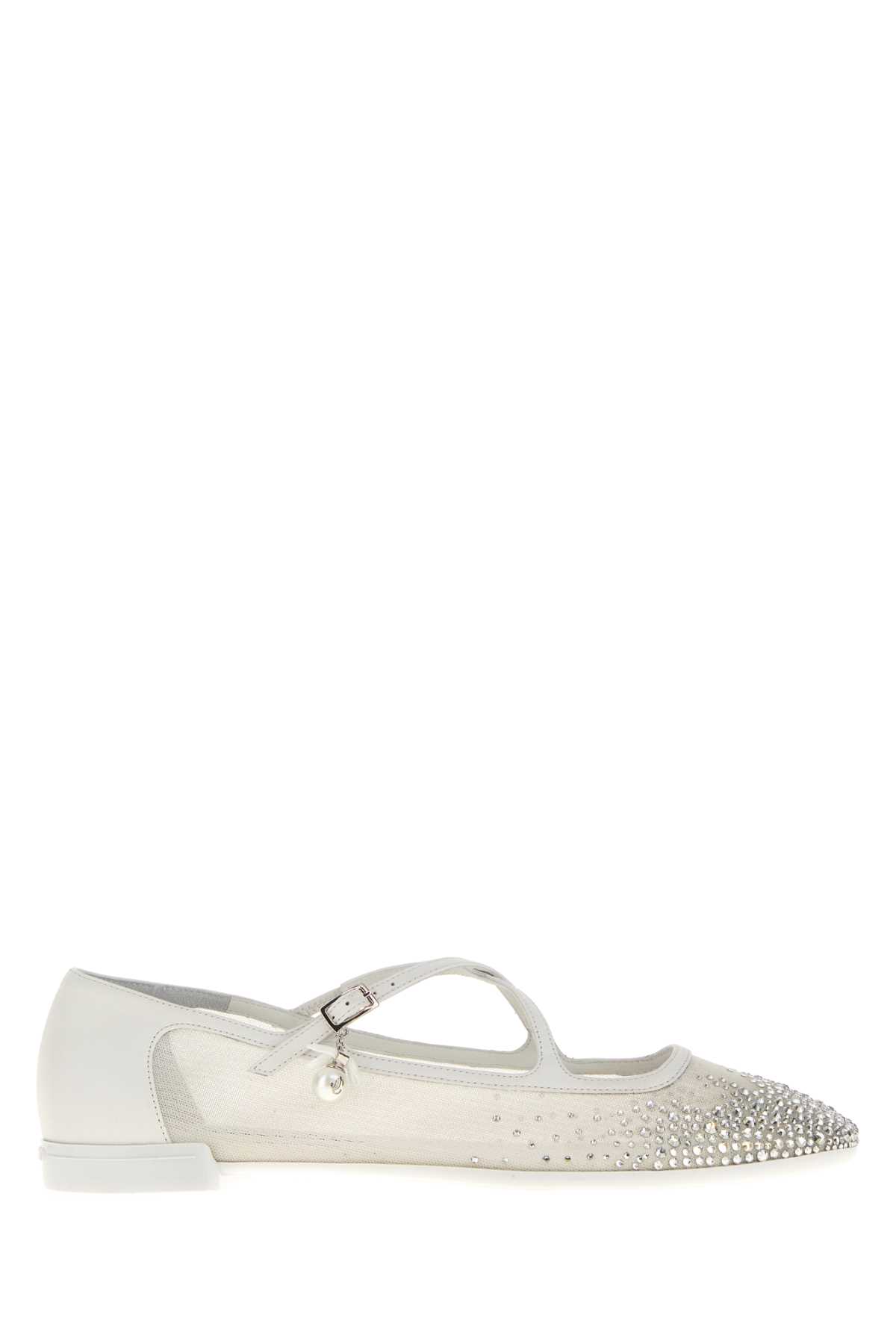 Jimmy Choo Eleri Ballerina Shoes Featuring Mesh Panel In White