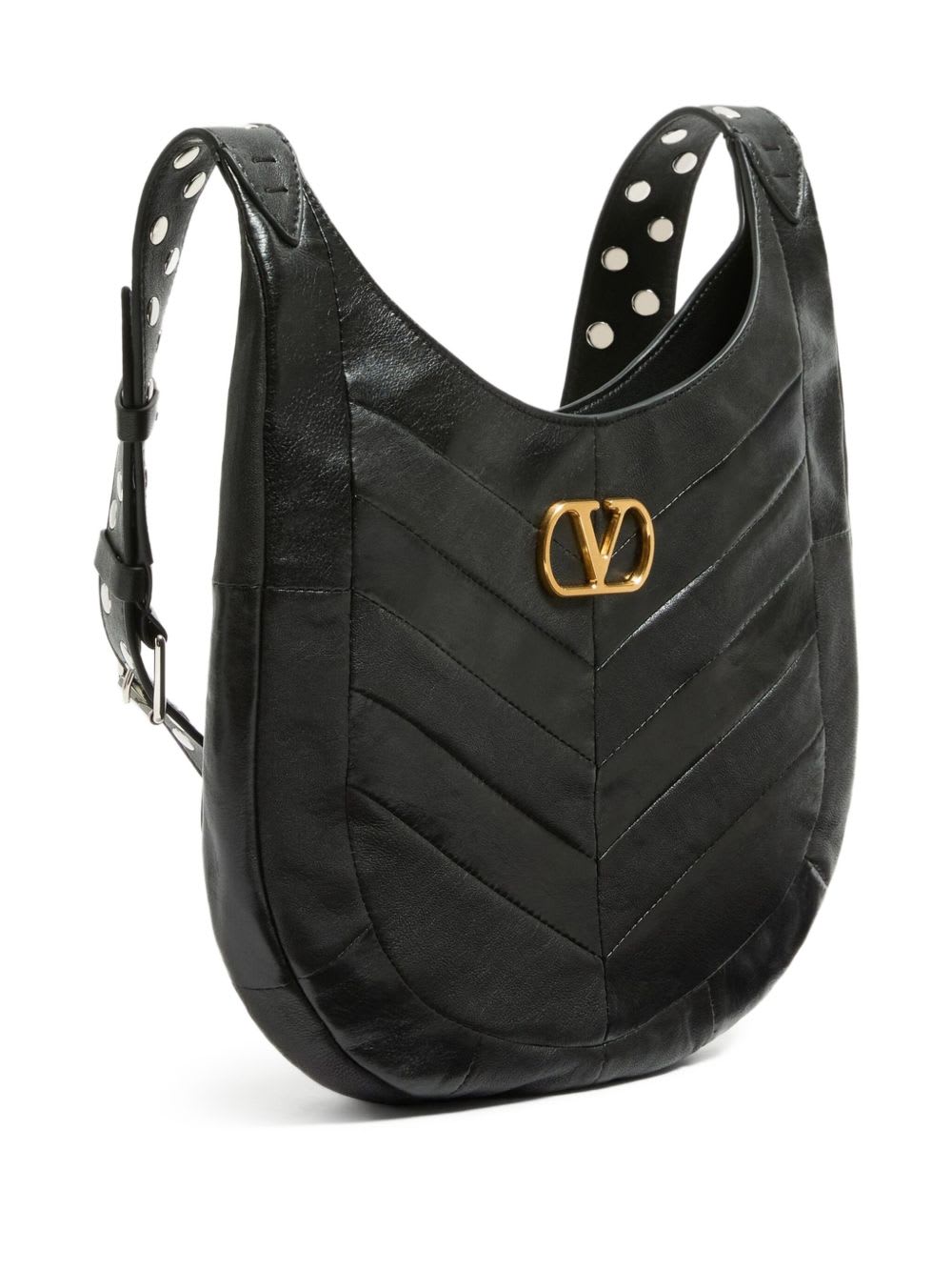 Valentino Garavani  Garavani Hoboho Small Hobo Bag In Chevron-patterned Nappa Leather Woman In Black