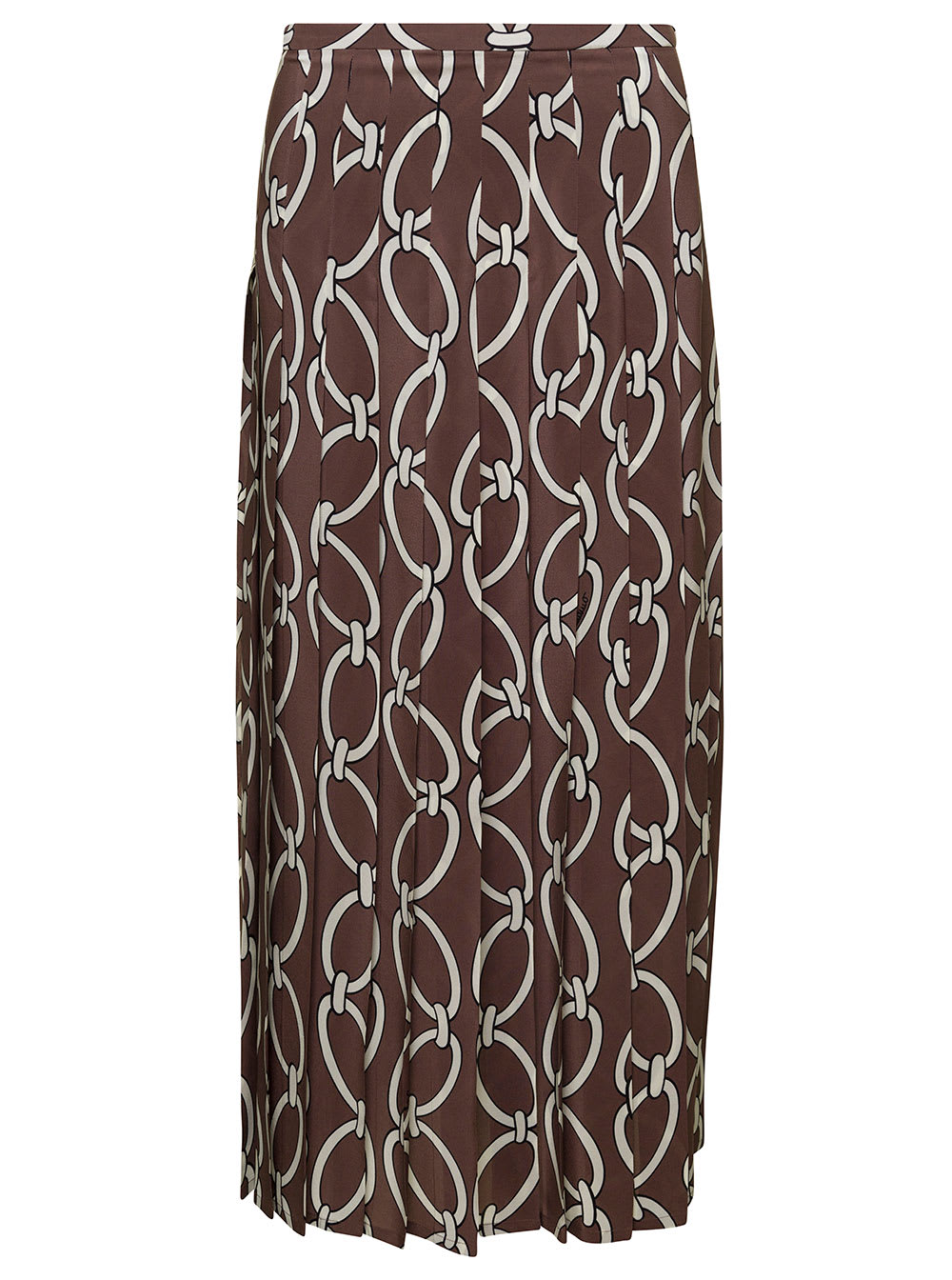 Midi Brown Pleated Skirt With Valentino Chain 1967 Print In Silk Woman