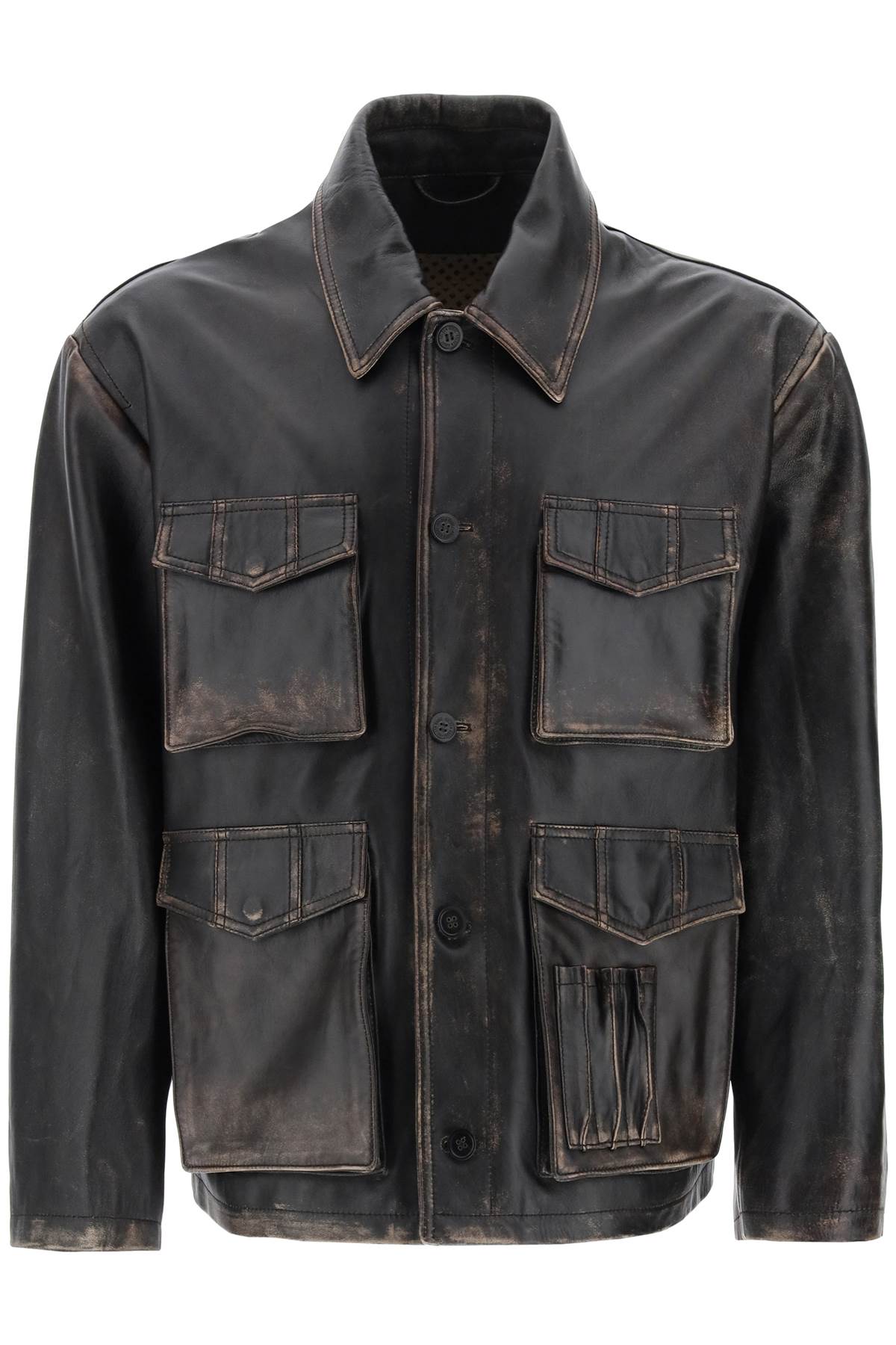 Leone Aviator Jacket In Lived-in-effect Leather