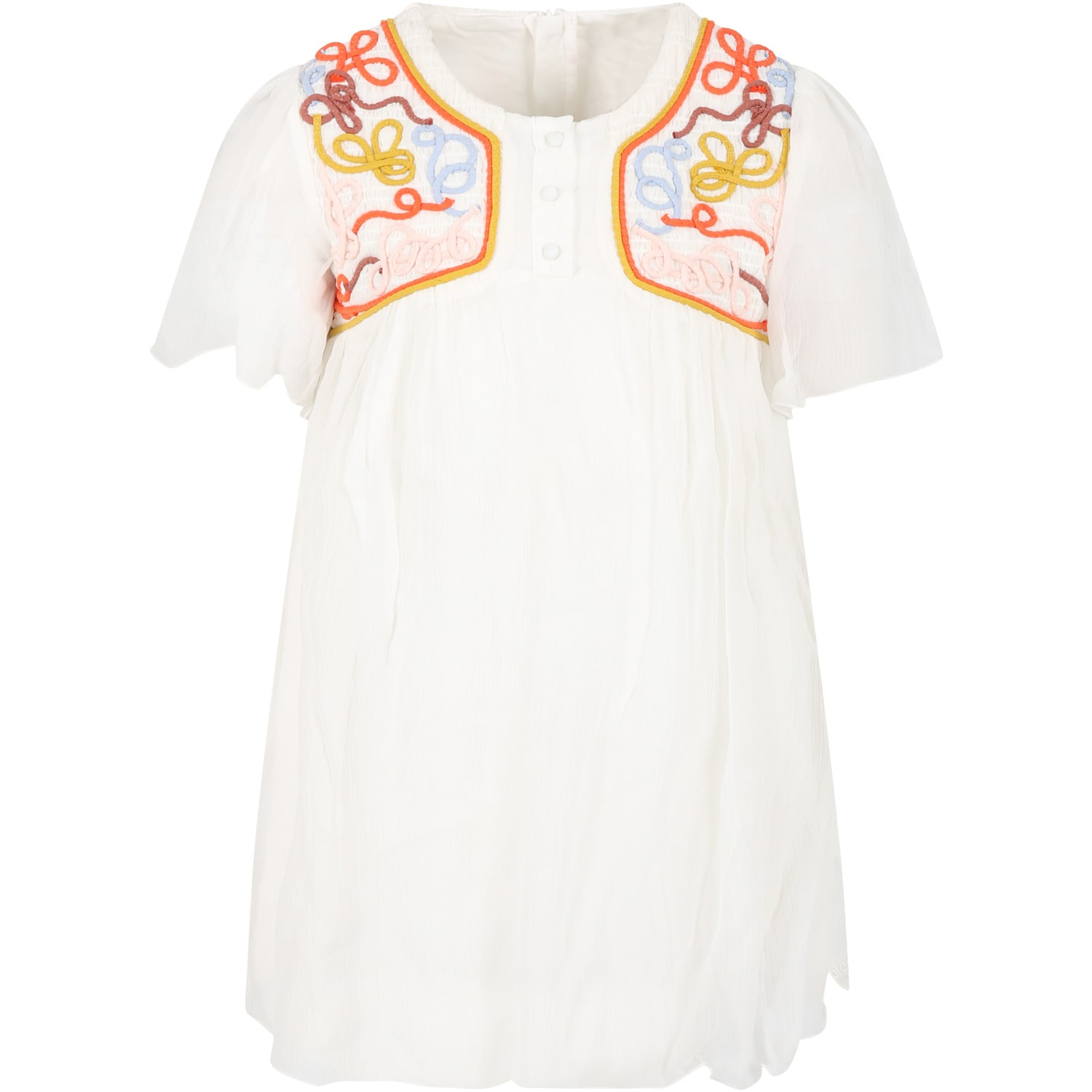 CHLOÉ WHITE DRESS FOR GIRL WITH EMBROIDERED