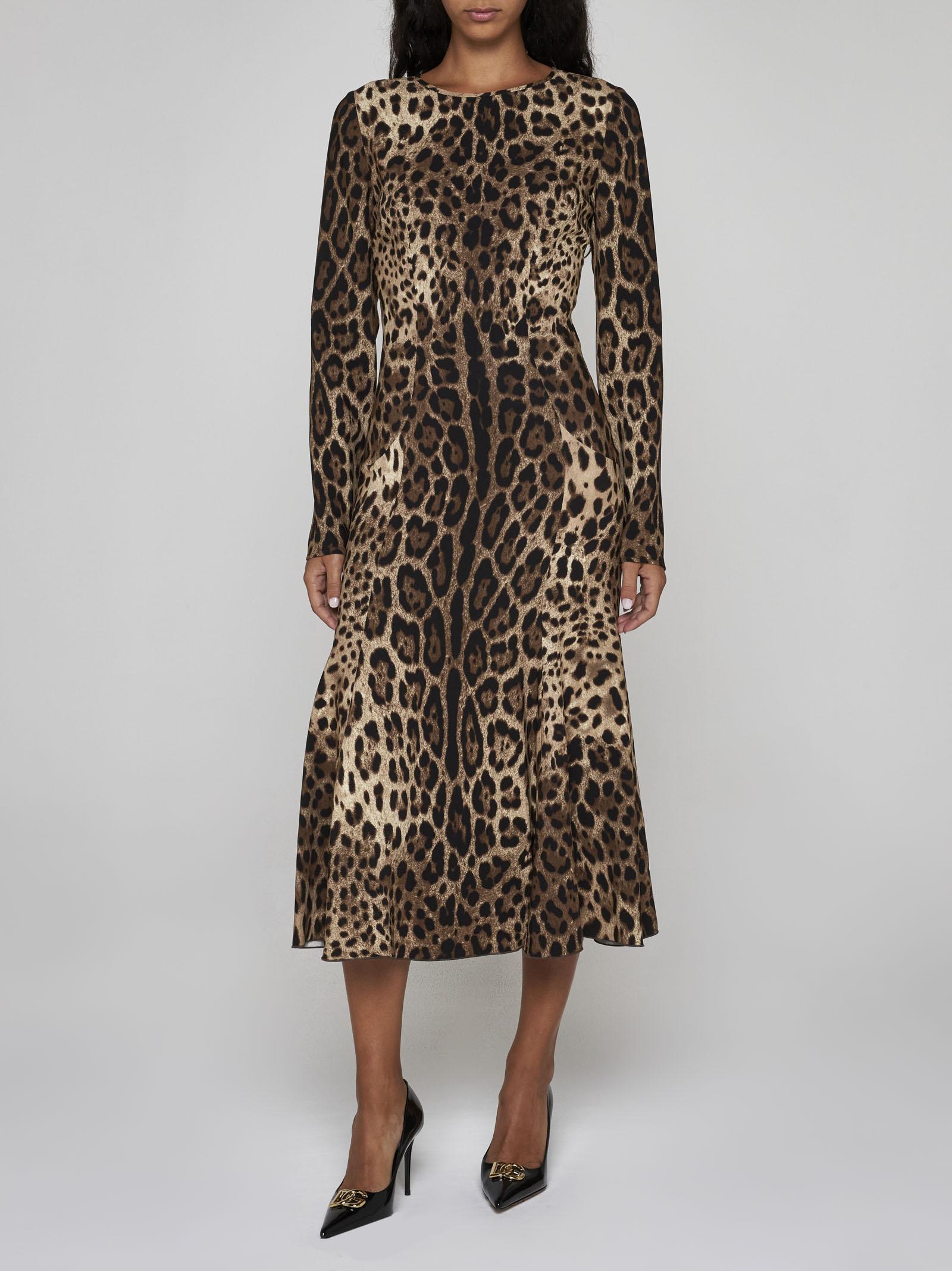 Shop Dolce & Gabbana Leopard Print Viscose Dress In Brown