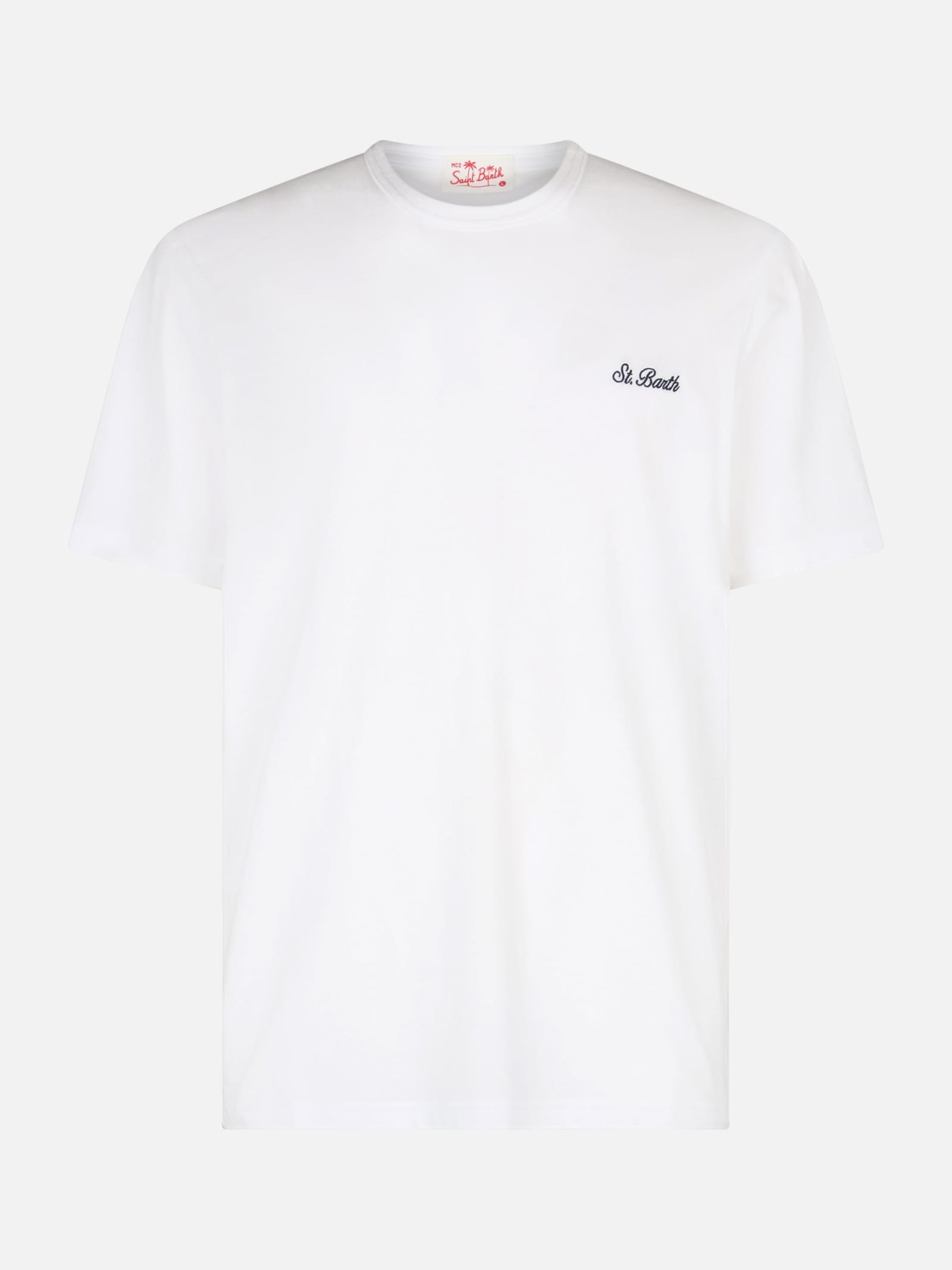 MC2 SAINT BARTH MAN WHITE COTTON JERSEY T-SHIRT DOVER WITH ST. BARTH EMBROIDERY