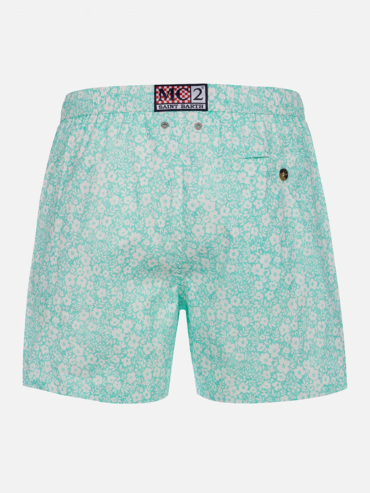 Mc2 Saint Barth Man Comfort Light Swim Shorts With Flower Print In Green